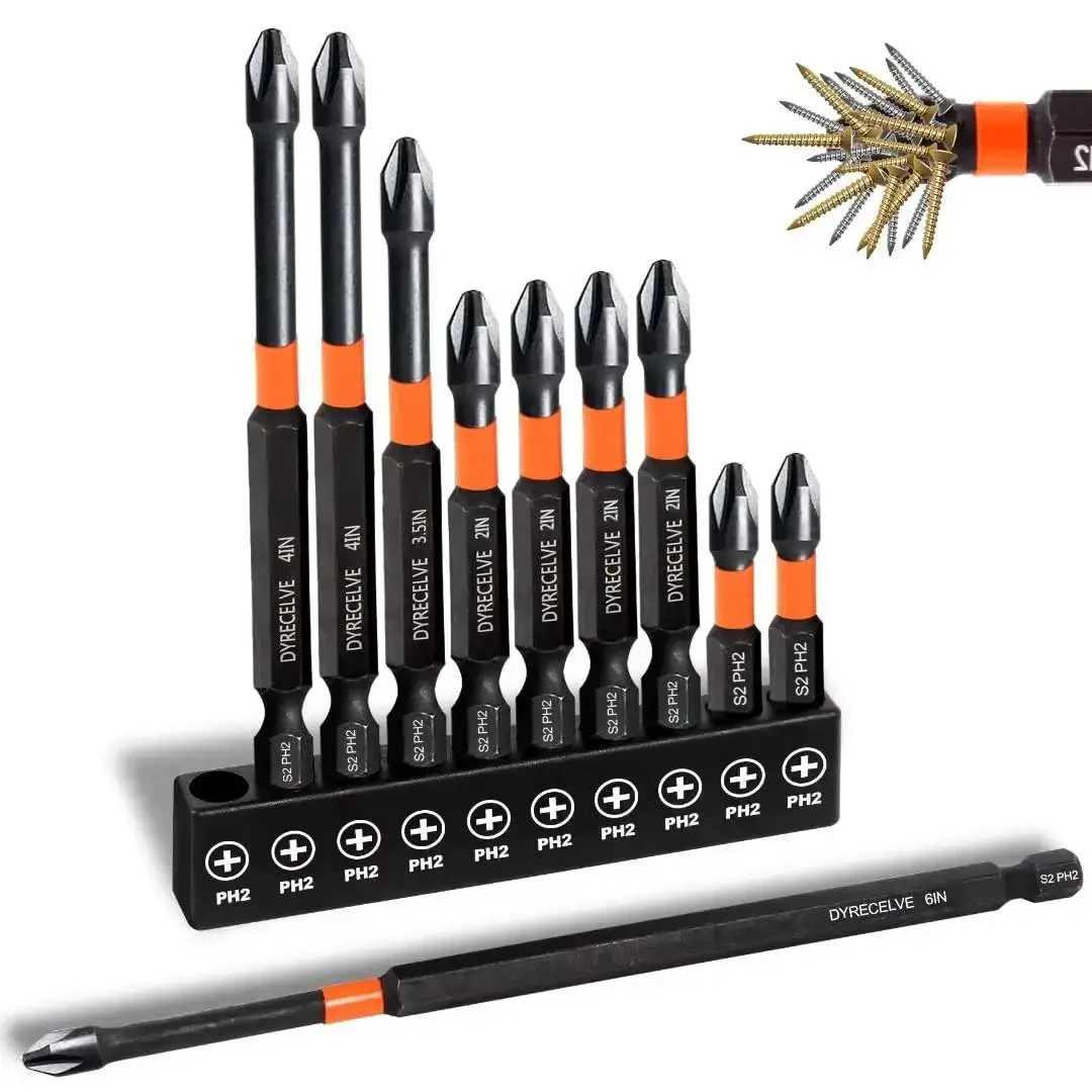 10 Pack Magnetic Phillips Bit Set PH2 Impact Magnetic Bits For Drill And Screwdriver One Inch To Six Inch Long Premium S2 Steel Quarter Inch Hex Shank For Impact Drivers Perfect For Pros And DIYers - Image 2