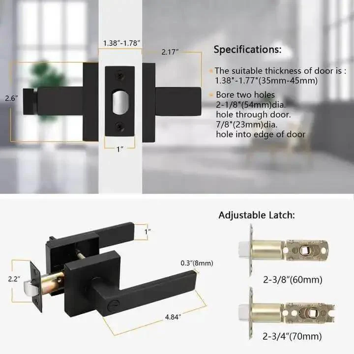 10 Pack Matte Black Privacy Door Levers With Square Rosette, Heavy Duty Bed And Bath Door Locks, Reversible Flat Levers, Keyless Inside Privacy, ANSI Grade 3, With 200,000 Plus Cycles - Image 5