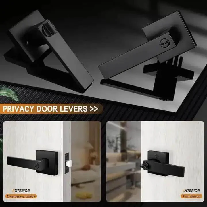 10 Pack Matte Black Privacy Door Levers With Square Rosette, Heavy Duty Bed And Bath Door Locks, Reversible Flat Levers, Keyless Inside Privacy, ANSI Grade 3, With 200,000 Plus Cycles - Image 7