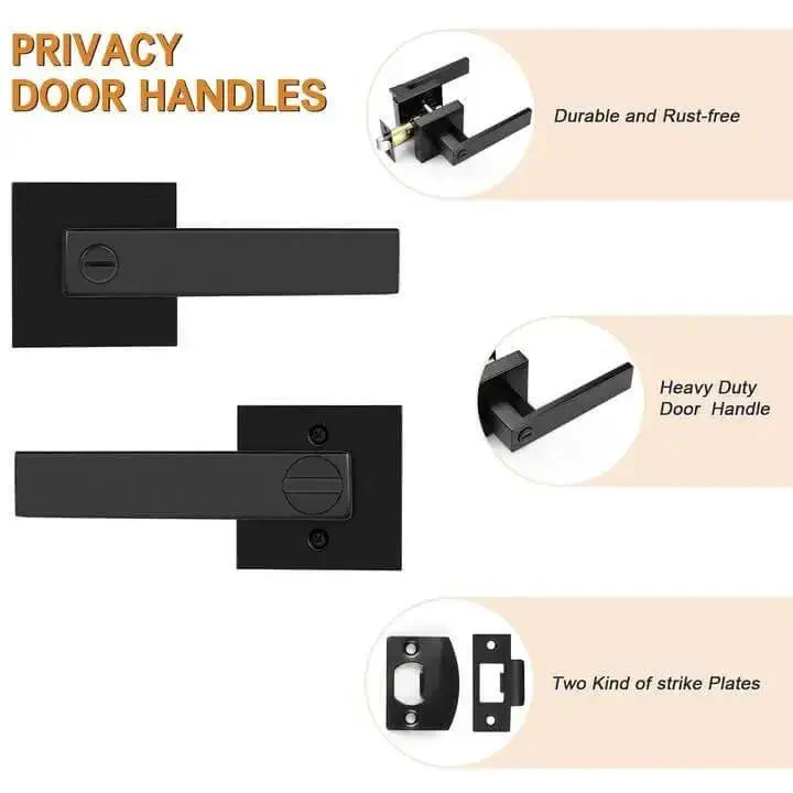 10 Pack Matte Black Privacy Door Levers With Square Rosette, Heavy Duty Bed And Bath Door Locks, Reversible Flat Levers, Keyless Inside Privacy, ANSI Grade 3, With 200,000 Plus Cycles - Image 9