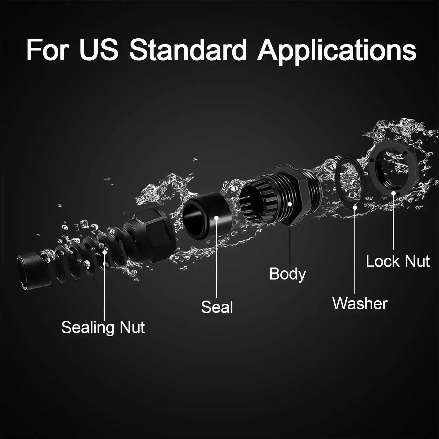 10 Pack NPT One Quarter Inch IP68 Waterproof Cable Glands With Flexible Spiral Strain Relief For Four To Eight Millimeter Wires Black Nylon With Gaskets - Image 3