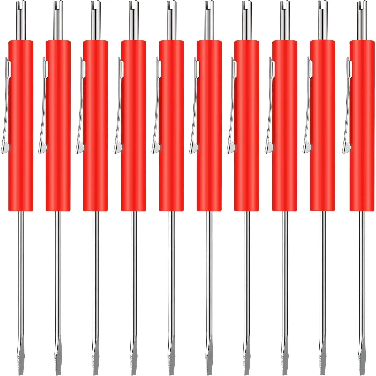 10 Pack Pocket Screwdrivers With Valve Core Removal Tools Handy Mini Screwdriver Set Small Dual Use Kit With Clip For Mechanics Electricians Electronic Techs And Assemblers Red