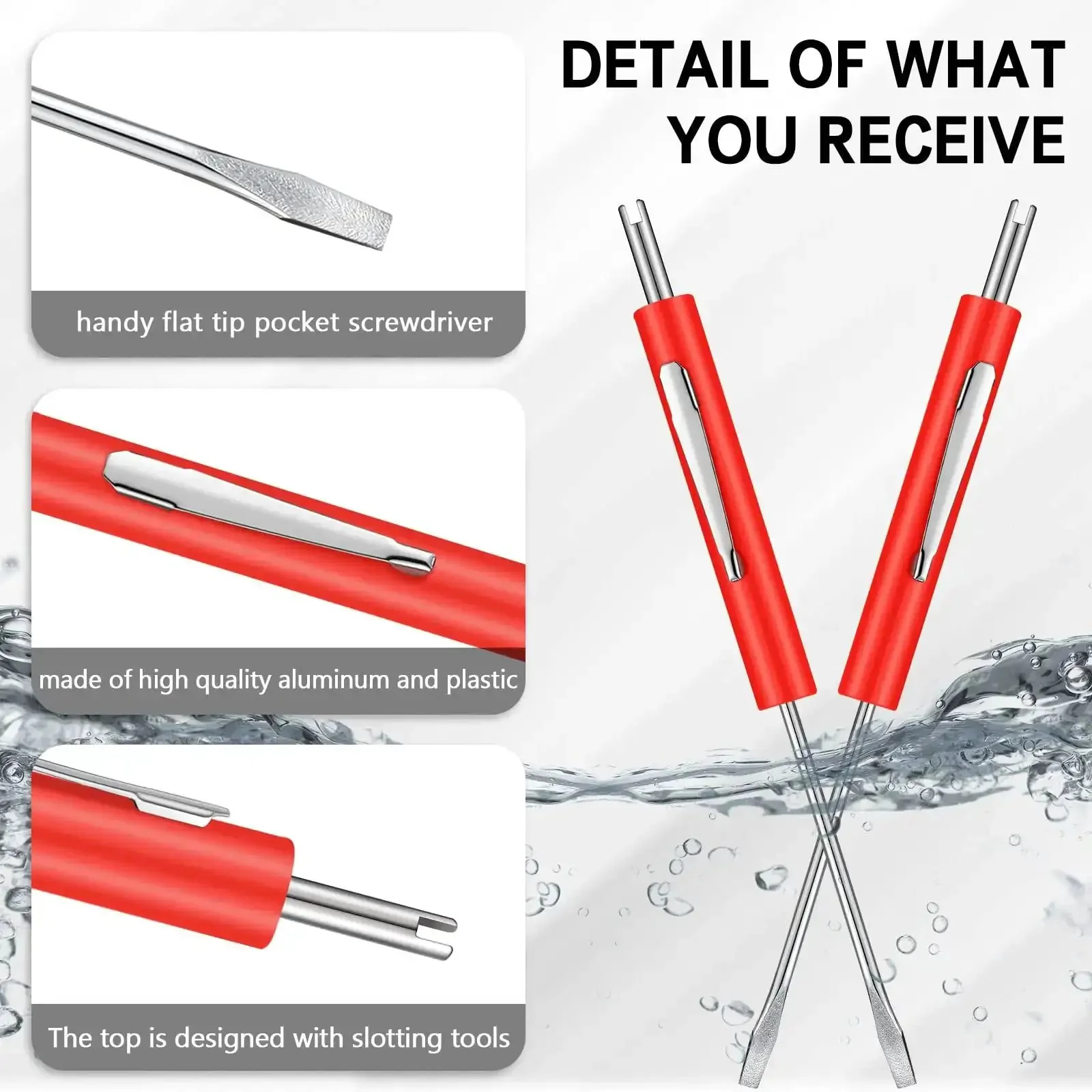 10 Pack Pocket Screwdrivers With Valve Core Removal Tools Handy Mini Screwdriver Set Small Dual Use Kit With Clip For Mechanics Electricians Electronic Techs And Assemblers Red - Image 6