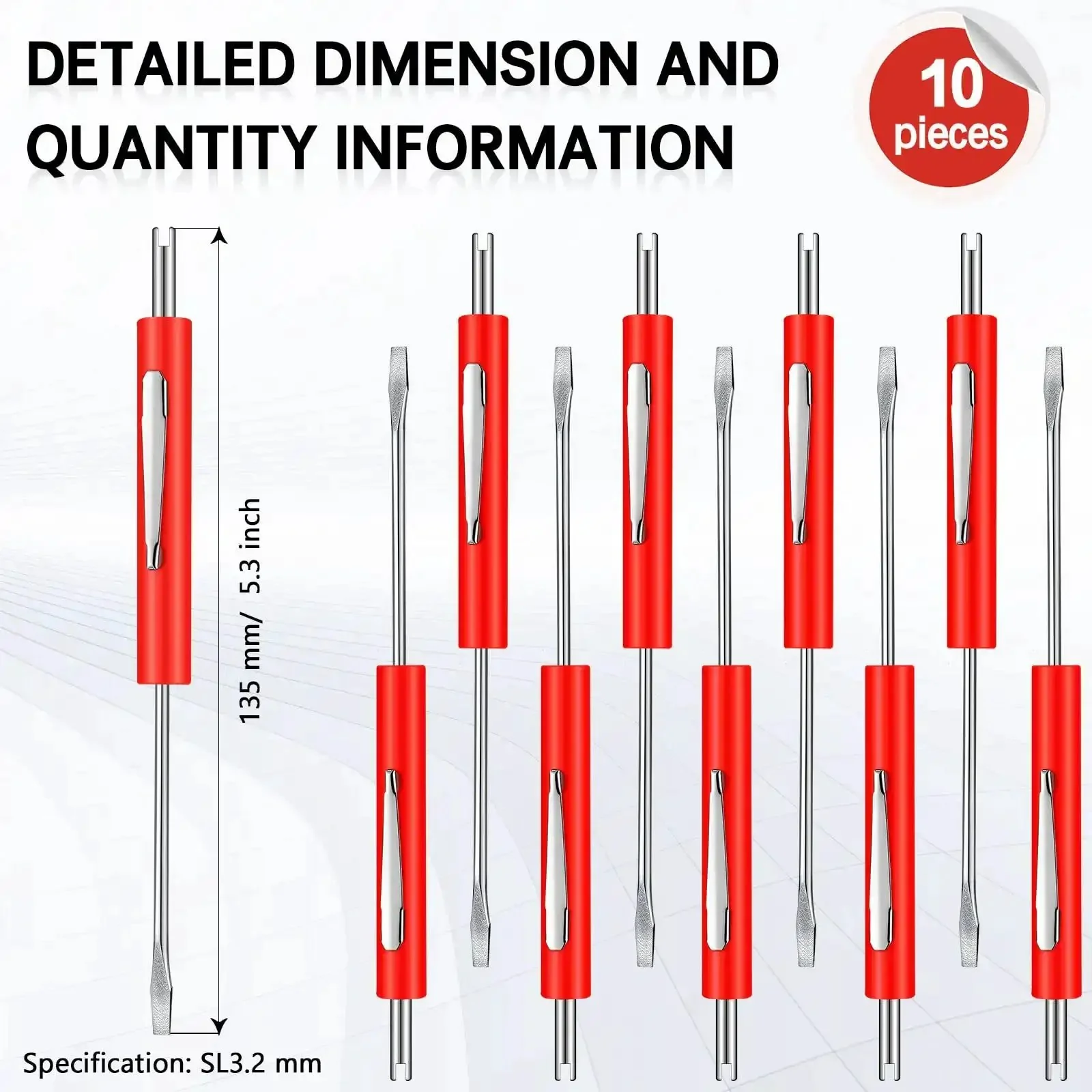 10 Pack Pocket Screwdrivers With Valve Core Removal Tools Handy Mini Screwdriver Set Small Dual Use Kit With Clip For Mechanics Electricians Electronic Techs And Assemblers Red - Image 7