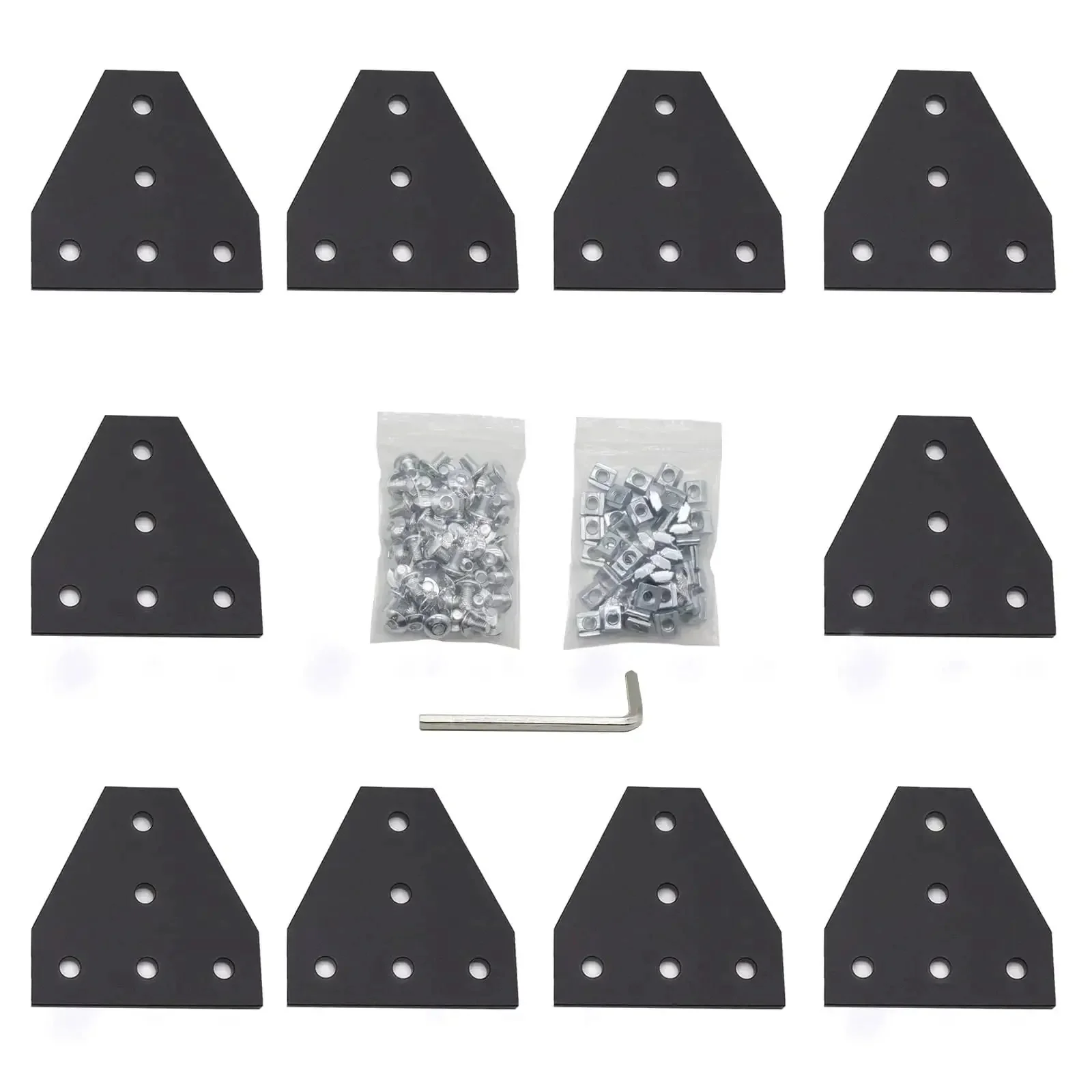 10 Pack T Shape Five Hole Corner Joint Plates for 20x20 Aluminum Extrusion 2020 Series with 50 M5 T Nuts 50 M5x8mm Screws and Wrench Heavy Duty Slot 6mm Rail Accessories