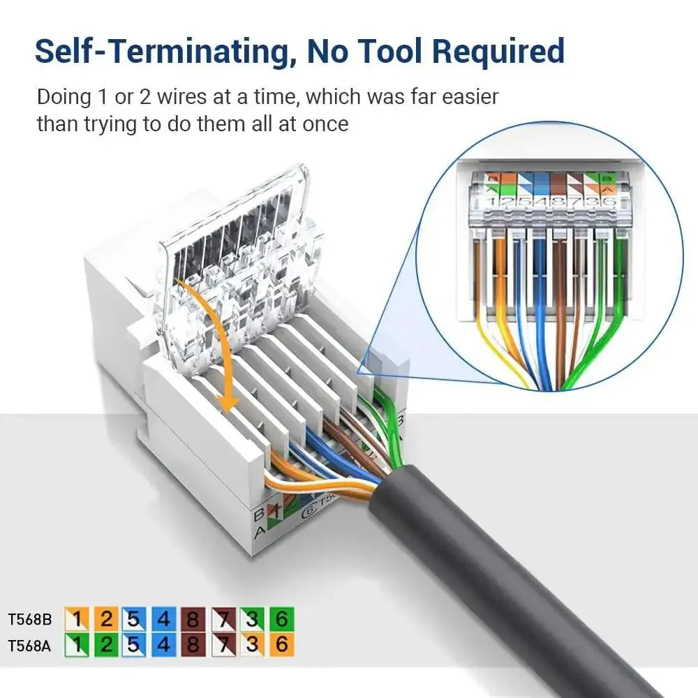 10-Pack Tool-Less Cat6 RJ45 Keystone Jacks For Fast No-Nonsense Termination No Punch-Down Tool Required Easy Module Coupler Design White Finish Not Patch Panel Compatible Ideal For DIY And Networking Upgrades - Image 6
