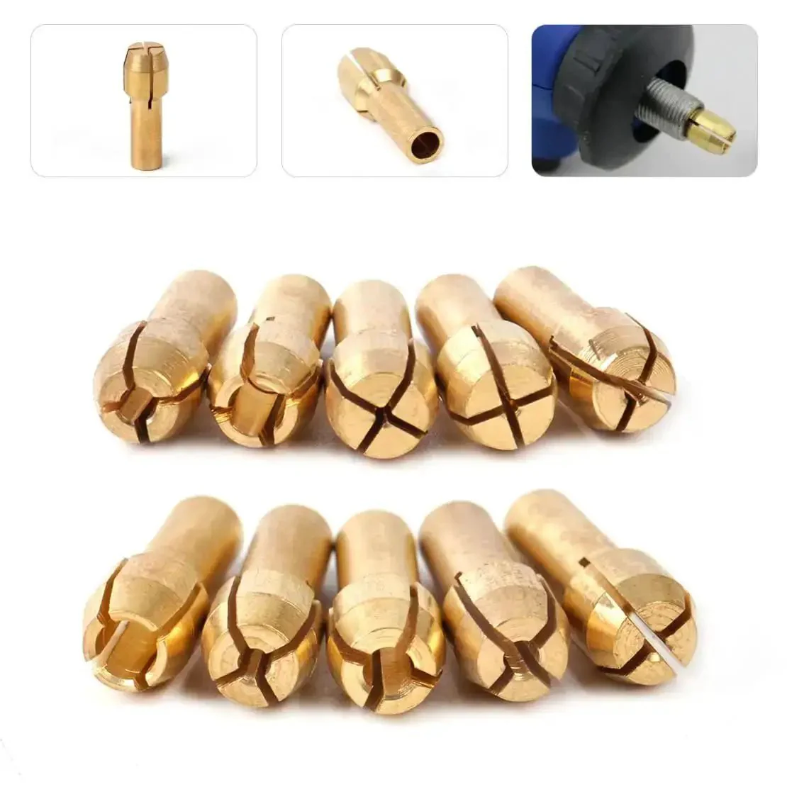 10 Piece Brass Collet Set For Dremel Rotary Tools Fits 0.5mm To 3.2mm Bits And 1/8 Inch Shank 5/32 Inch Compatibility Improved Precision Chuck For Precise Bit Holding And Hassle Free Drilling - Image 8