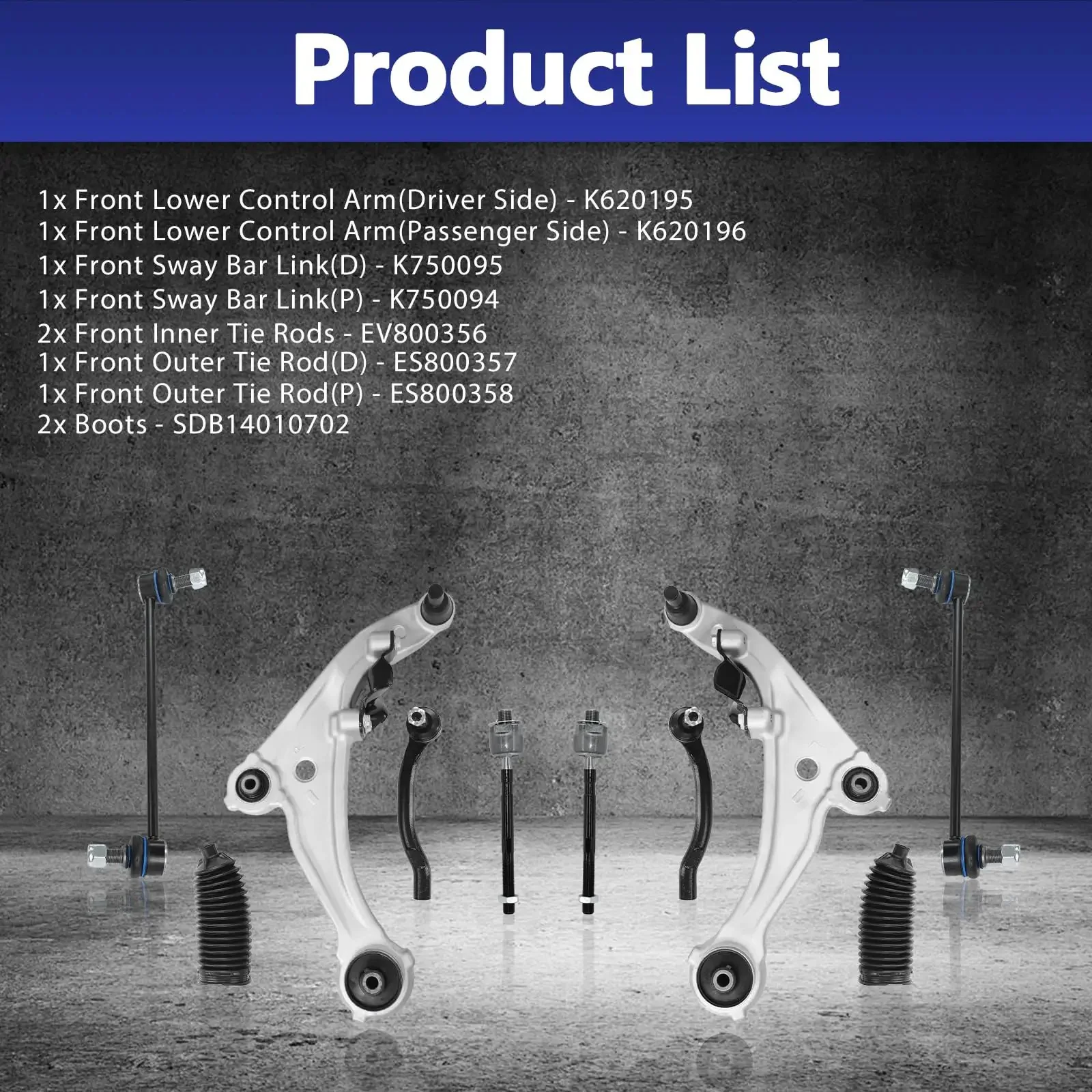 10 Piece Front Control Arm Suspension Kit For 2007 To 2012 Nissan Altima Excluding Hybrid And 2013 Altima Coupe Models Direct Fit Replacement With OEM Interchange Numbers - Image 5