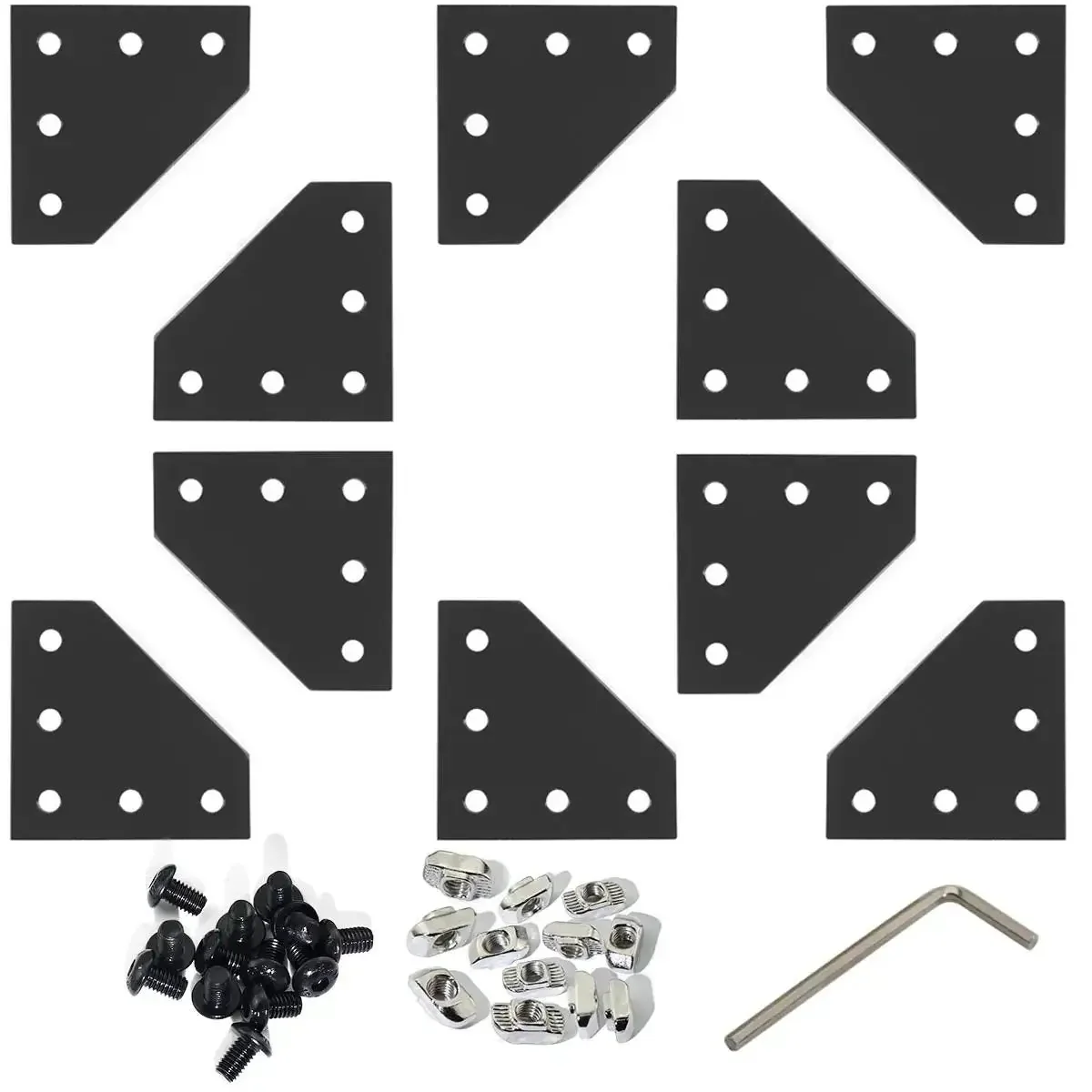10 Piece L Shape Corner Brackets For 20x20 Aluminum Profiles 60x60x4mm Heavy Duty Pro Grade Joint Plate Connector Set With 50 Tee Nuts 50 Hex Screws And 1 Wrench Black Anodized Finish 2020 Series