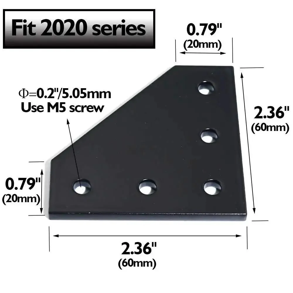 10 Piece L Shape Corner Brackets For 20x20 Aluminum Profiles 60x60x4mm Heavy Duty Pro Grade Joint Plate Connector Set With 50 Tee Nuts 50 Hex Screws And 1 Wrench Black Anodized Finish 2020 Series - Image 7