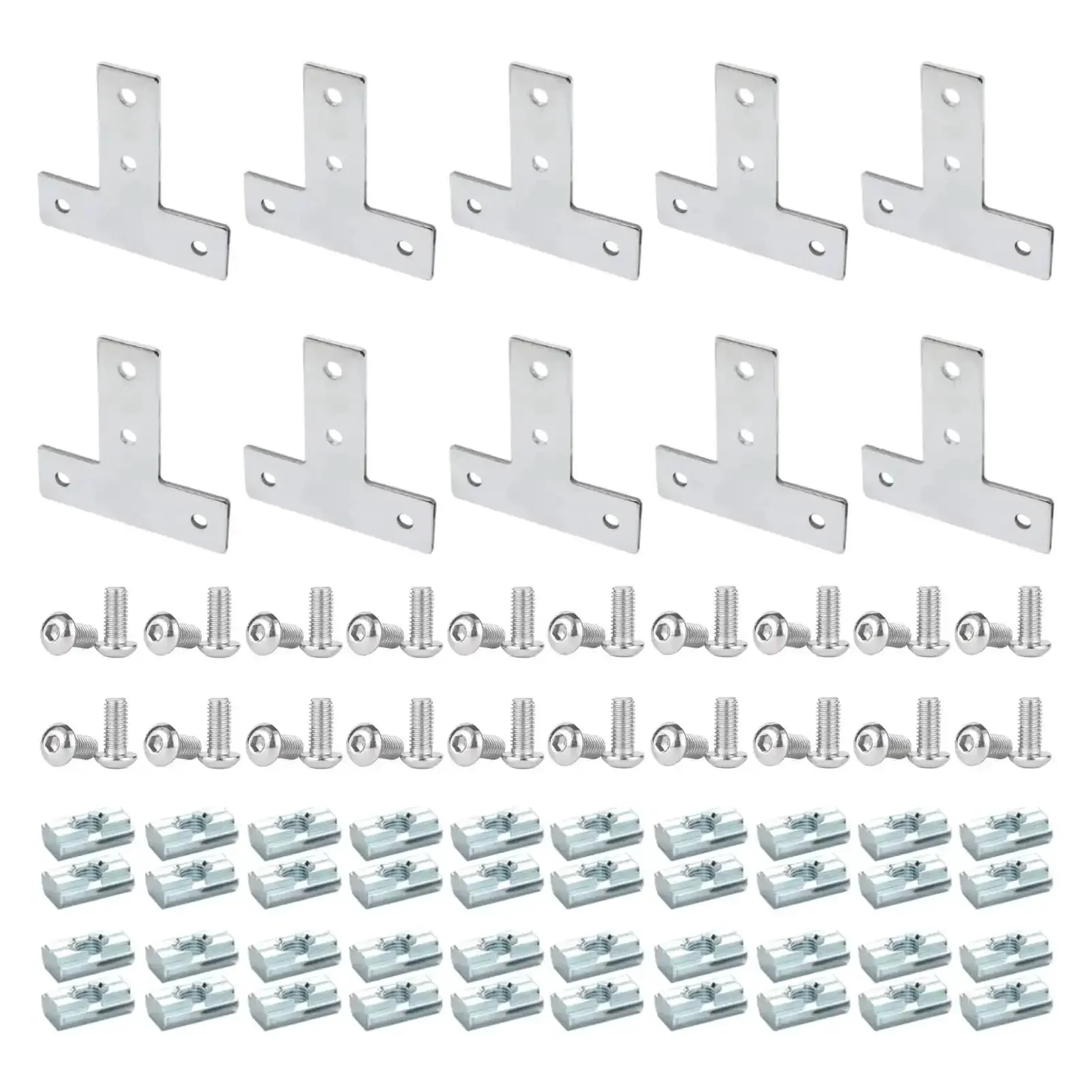 10 Piece Set 1 Inch By 1 Inch T Slot Corner Brackets For 1010 Aluminum Extrusions 90 Degree Right Angle Connectors With M6 Bolts Nuts And Slide Nuts Four Hole Plates For Secure DIY Frame Builds