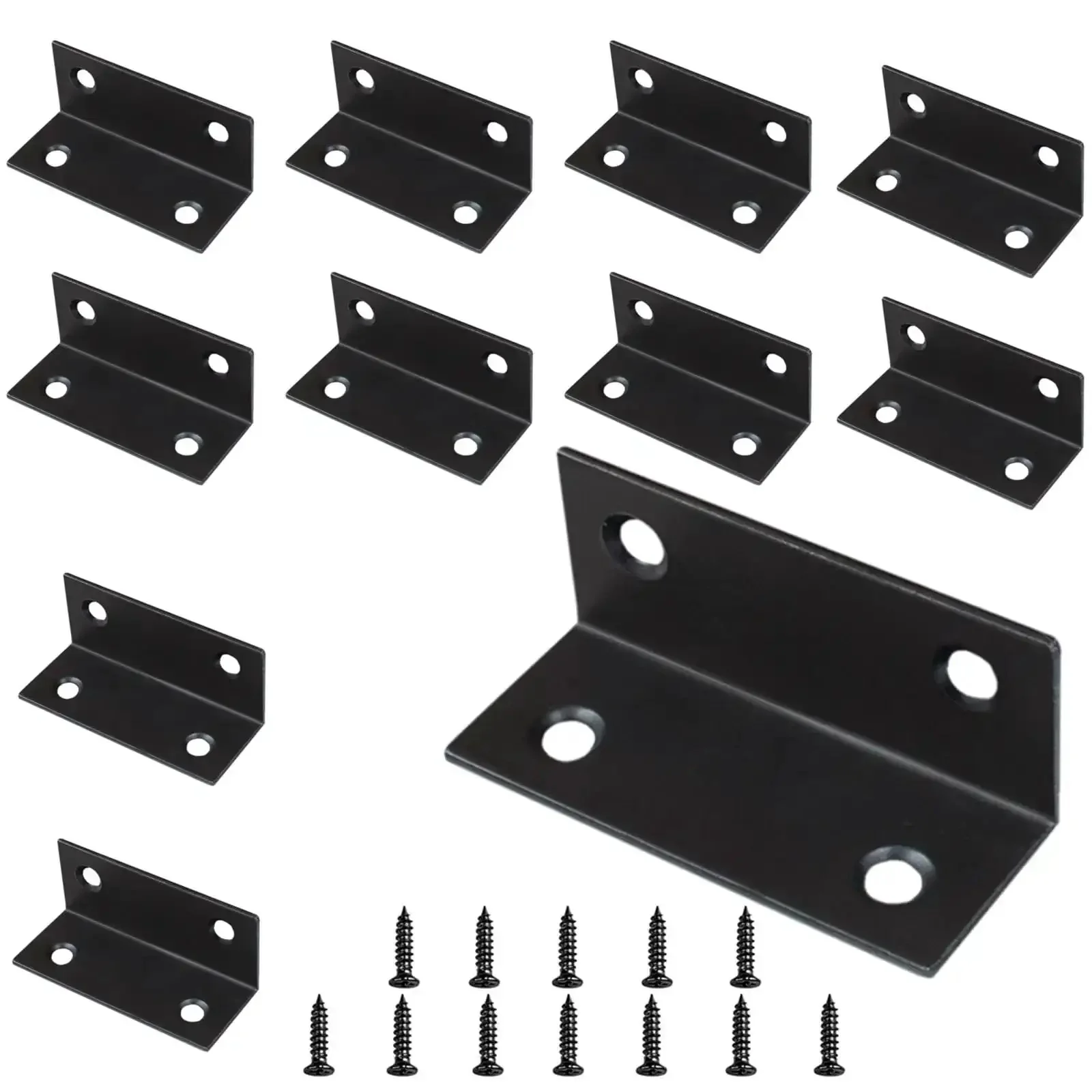 10 Piece Stainless Steel L Bracket Set 2.38x1x1 Inch Heavy Duty 90 Degree Corner Braces Black For Wood Furniture Bed Frames Cabinets Drawers And Chairs With Mounting Screws