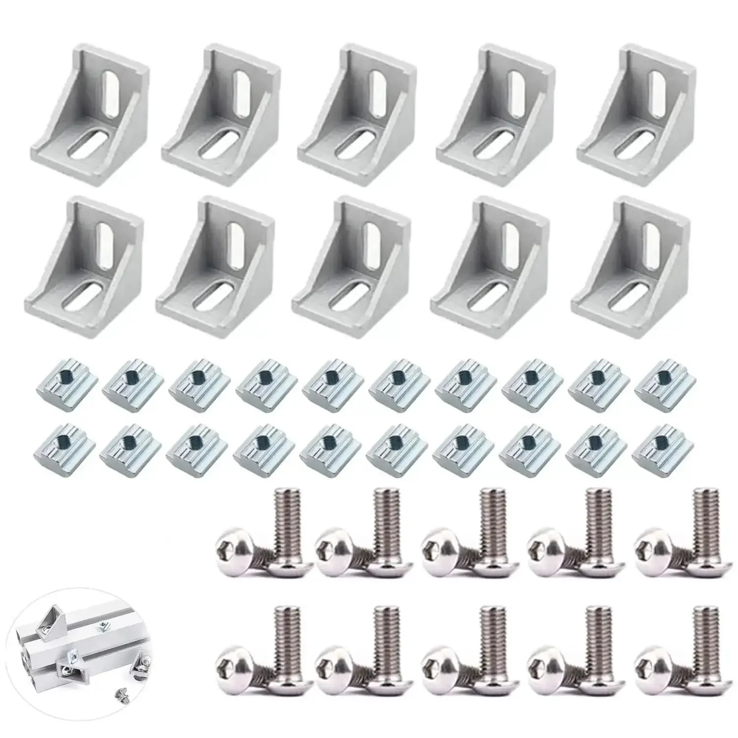10 Set Aluminum Corner Brackets 90 Degree Right Angle L Connectors With T Slot M5 Bolts Nuts For 2020 Series Aluminum Extrusion Profile Linear Rail Guide Built To Last Heavy Duty For 3D Printer CNC Engraving