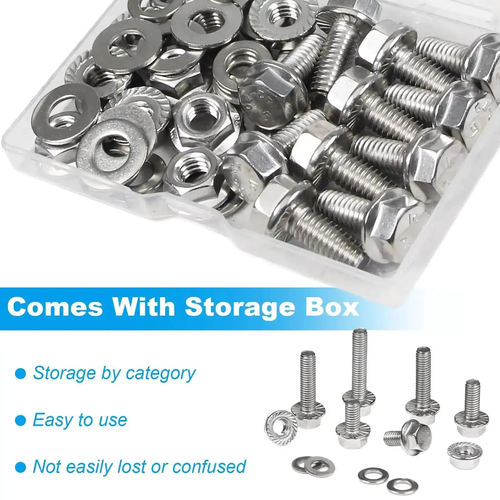 10 Sets 5/16-18 By 1 Inch Flanged Hex Bolts Kit With 5/16-18 Nuts Flat Washers And Spring Lock Washers In 304 Stainless Steel 18-8 Fully Threaded Beefy Workhorse Kit DIY Friendly - Image 4