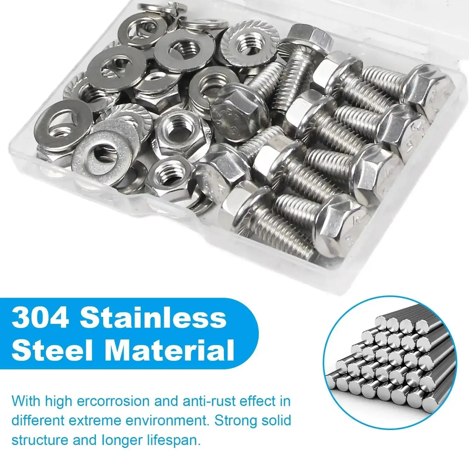 10 Sets 5/16-18 By 1 Inch Flanged Hex Bolts Kit With 5/16-18 Nuts Flat Washers And Spring Lock Washers In 304 Stainless Steel 18-8 Fully Threaded Beefy Workhorse Kit DIY Friendly - Image 5
