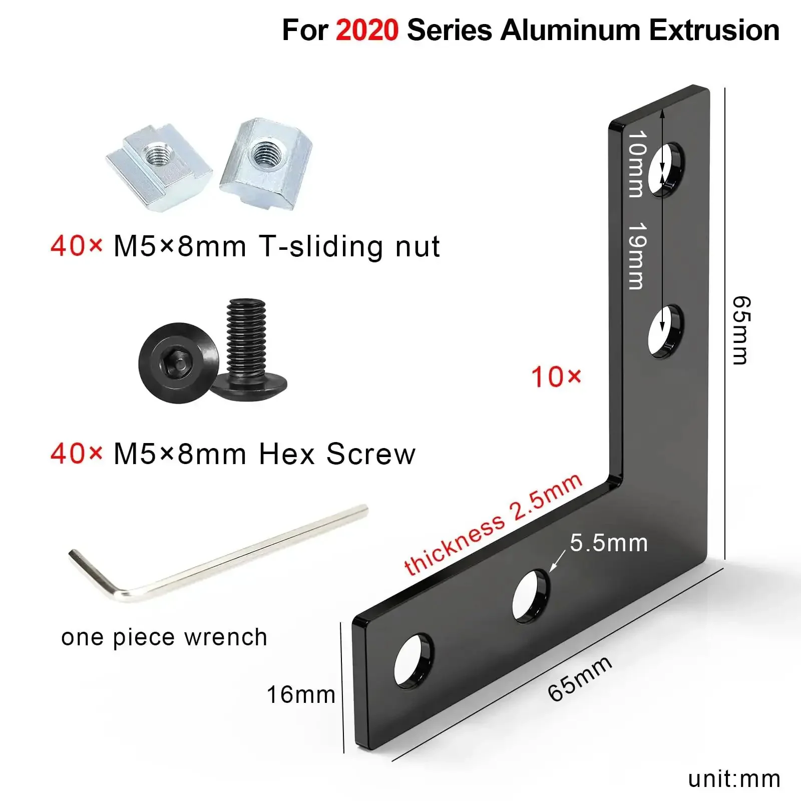 10 Sets Black L Connector Brackets With 40 M5 T Slot Nuts And 40 M5x8mm Hex Socket Cap Screws For 6mm Slot 2020 Series Aluminum Profile Extrusion Carbon Steel Galvanized Finish For Lasting Durability And Easy DIY Assembly - Image 8