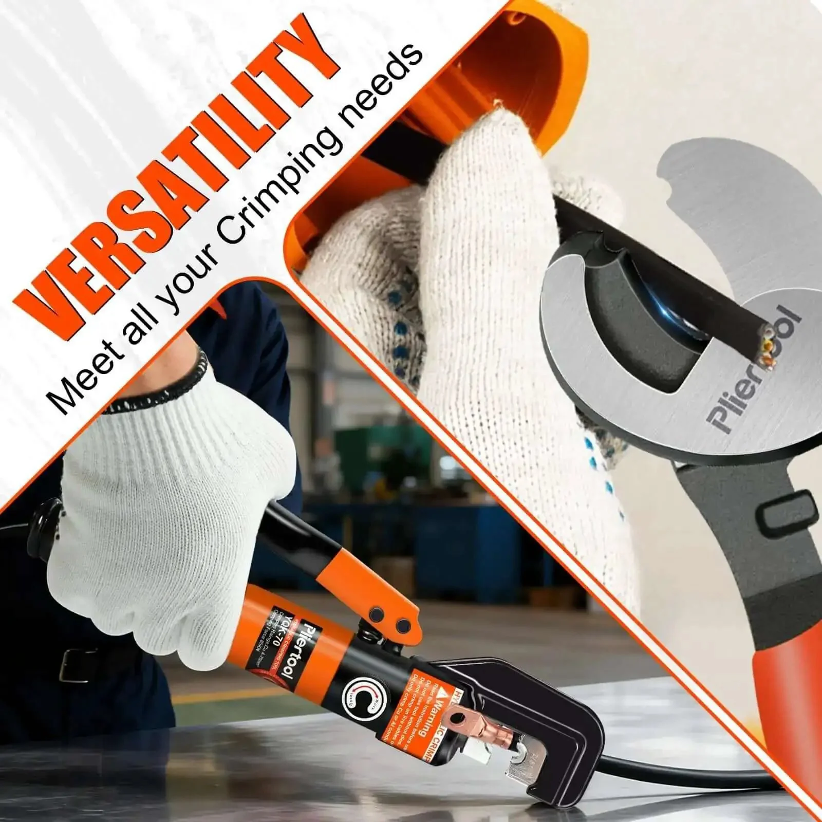 10 Ton Hydraulic Battery Cable Crimper With 9 Dies And Dual Blade Weir Cutter, Spring Loaded Handle Crimp Tool For 12 AWG Up To 2/0 AWG And One Eighth Inch Stainless Steel Railing, One Hand Operation - Image 2