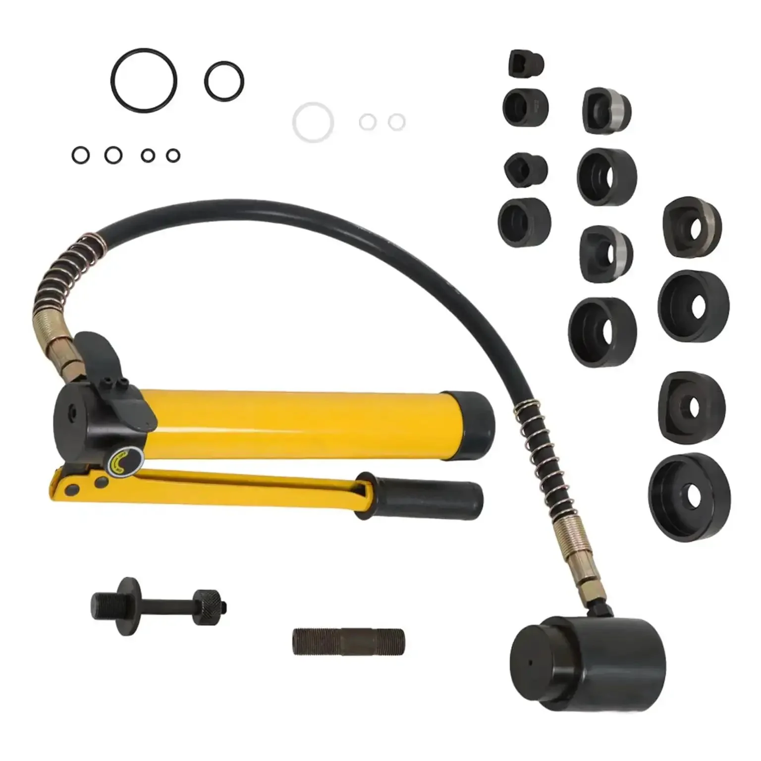 10 Ton Hydraulic Knockout Hole Punch Driver Kit for One Half to Two Inch Electrical Conduit Holes, Workhorse KO Tool Set With Six Dies Punches, Rugged Drive Bolts, Long Handle for Fast Labor Saving Operation, Portable Case Included