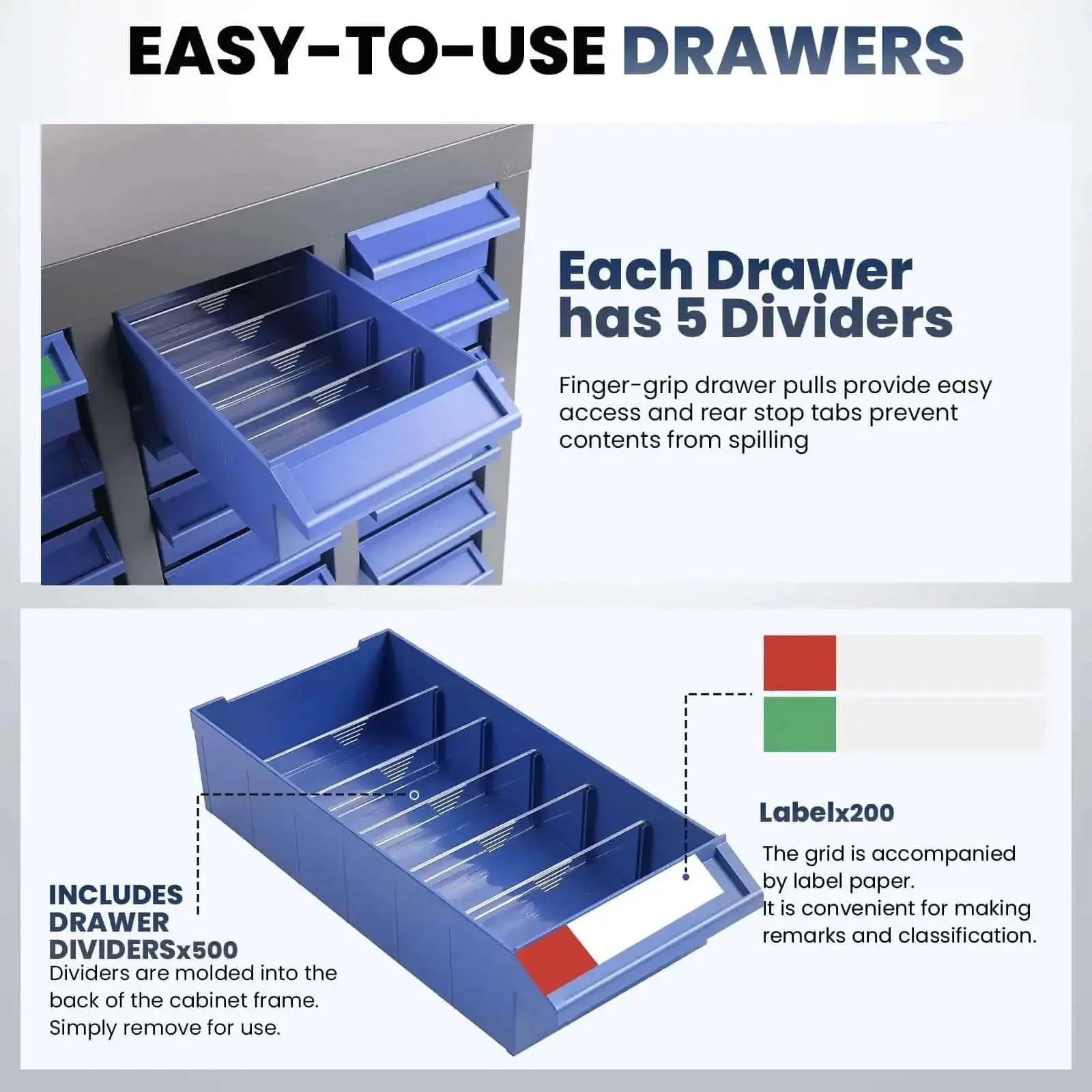 100-Drawer Nut And Bolt Organizer With Stainless Steel Frame, ABS Bins, Shelves And Labels, Heavy Duty Hardware Storage Cabinet For Workshop Or Garage, 21 Inch Deep, 8.6 Inch Wide, 24.8 Inch High For Office Supplies - Image 4