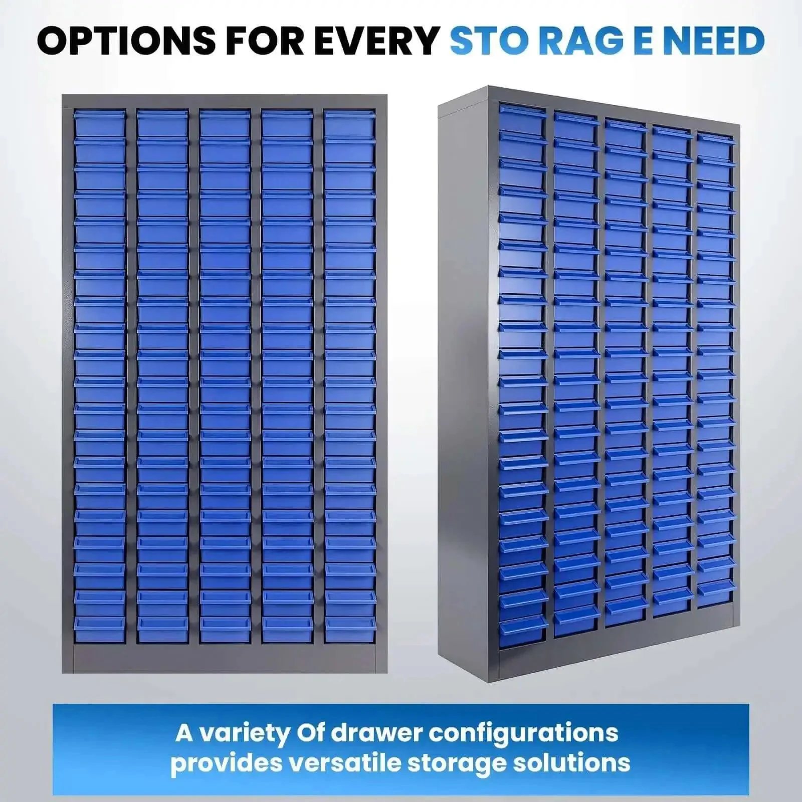 100 Drawer Parts Cabinet For Tools And Hardware Organization With Alloy Steel Frame And ABS Drawers In Silver And Blue Finish Includes Label Stickers Heavy Duty Garage Shop Storage For Nuts Bolts Electronics And Office - Image 6