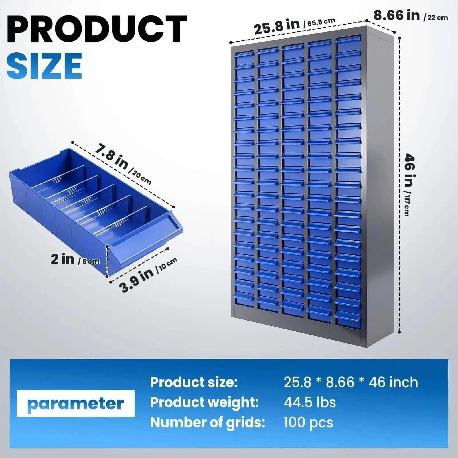 100 Drawer Parts Cabinet For Tools And Hardware Organization With Alloy Steel Frame And ABS Drawers In Silver And Blue Finish Includes Label Stickers Heavy Duty Garage Shop Storage For Nuts Bolts Electronics And Office - Image 8