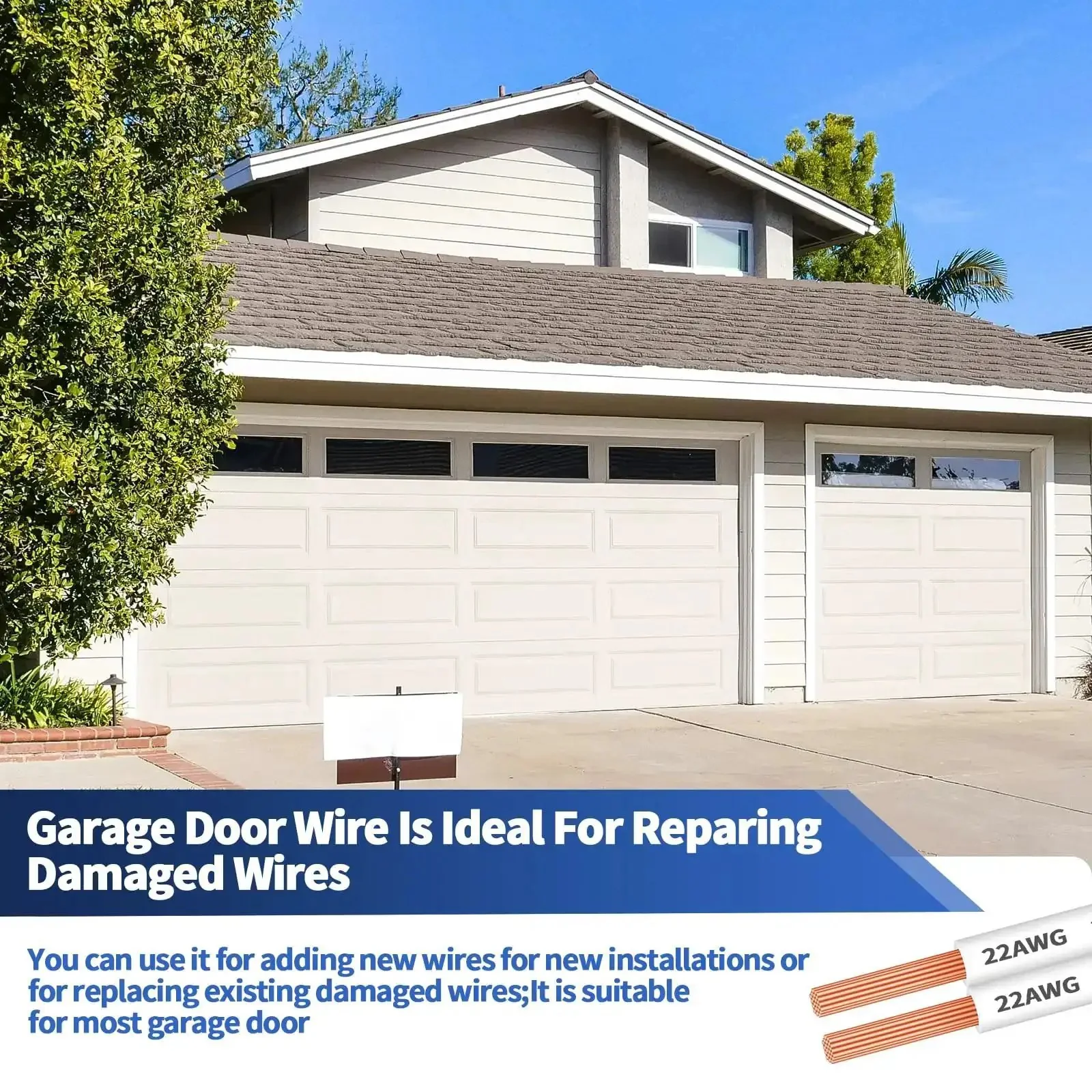100 Ft 22 AWG 2 Pin Universal Garage Door Wire For Sensors And Control Stations, 2 Conductor Bell Wire Extension Cable, Easy Cut To Size Length For Garage Door Openers And DIY Installations - Image 2