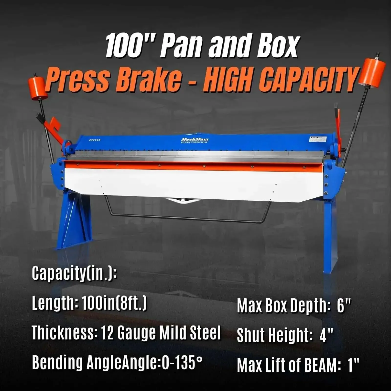 100 Inch Manual Sheet Metal Brake For 12 Gauge Steel Bending With Adjustable Fingers And 135 Degree Angles 8 Foot Beefy Steel Construction For Box And Pan Bends Model PB10012 - Image 10