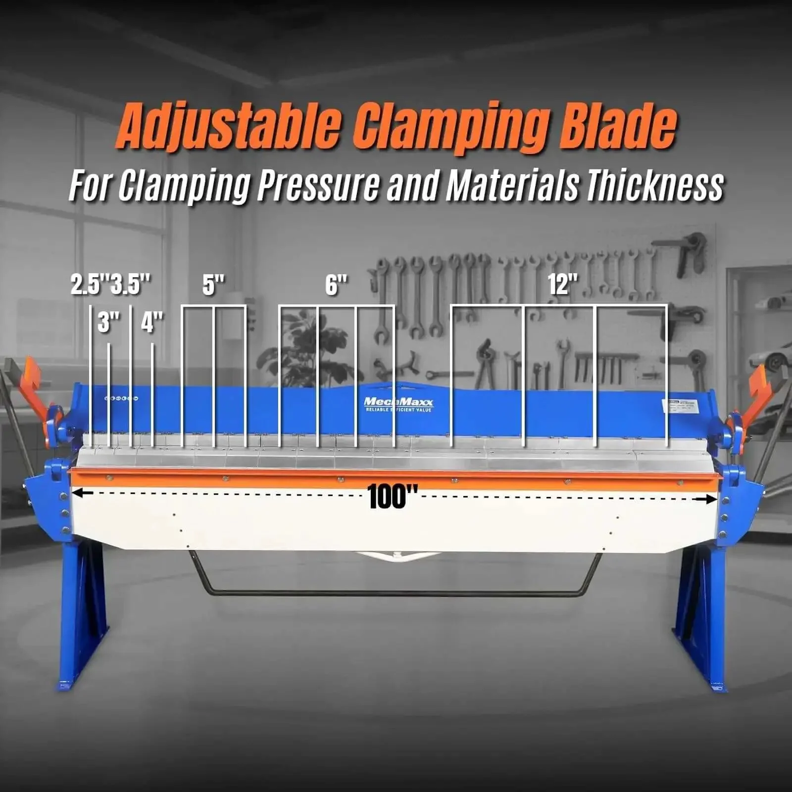 100 Inch Manual Sheet Metal Brake For 12 Gauge Steel Bending With Adjustable Fingers And 135 Degree Angles 8 Foot Beefy Steel Construction For Box And Pan Bends Model PB10012 - Image 7
