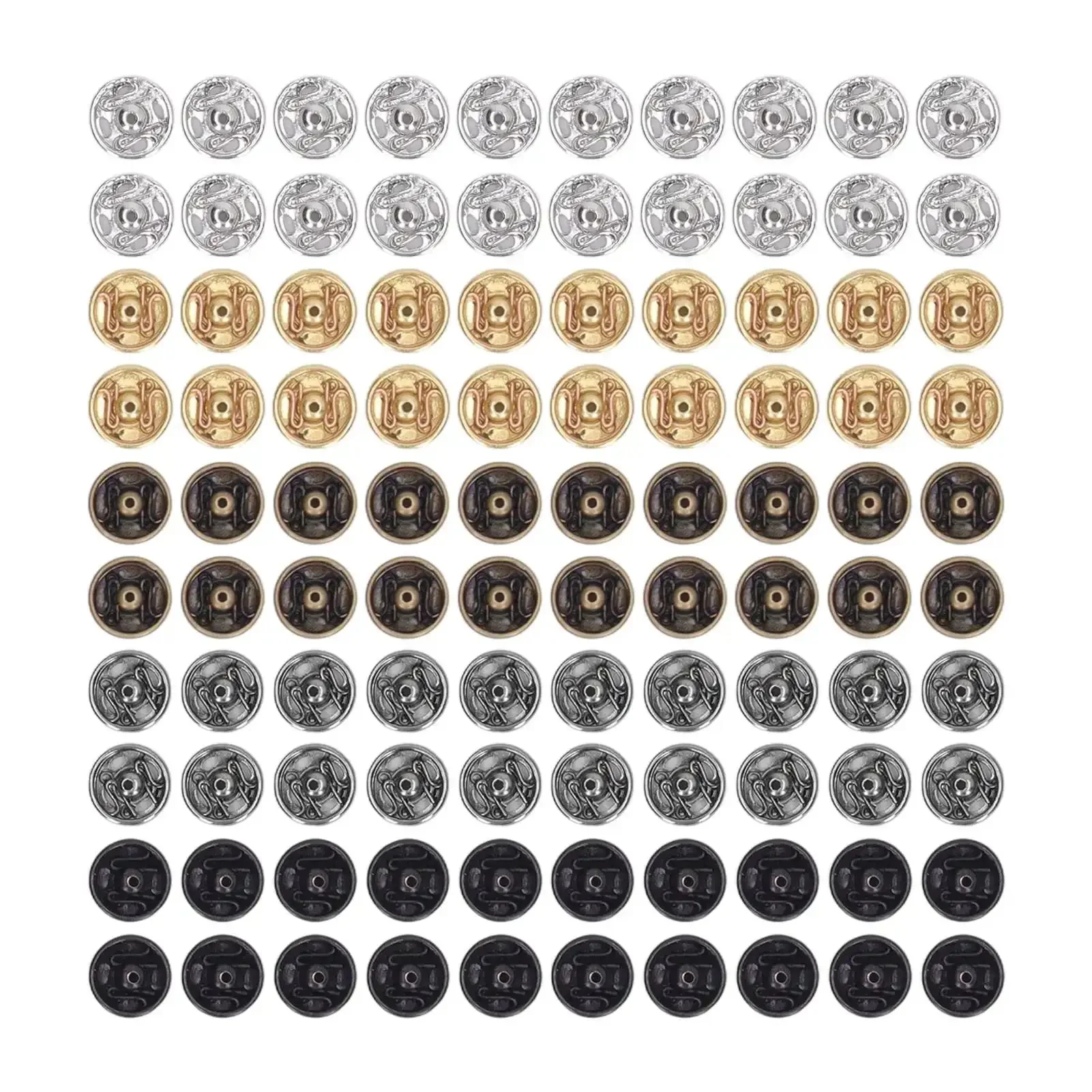 100 Pack 5mm Mini Metal Snap Buttons Sew On Fasteners in 5 Colors for Clothing, Accessories, Dolls and Craft Projects, Easy Snap On, No Fuss Metal Snaps That Last, Ideal for DIY Garment Upgrades