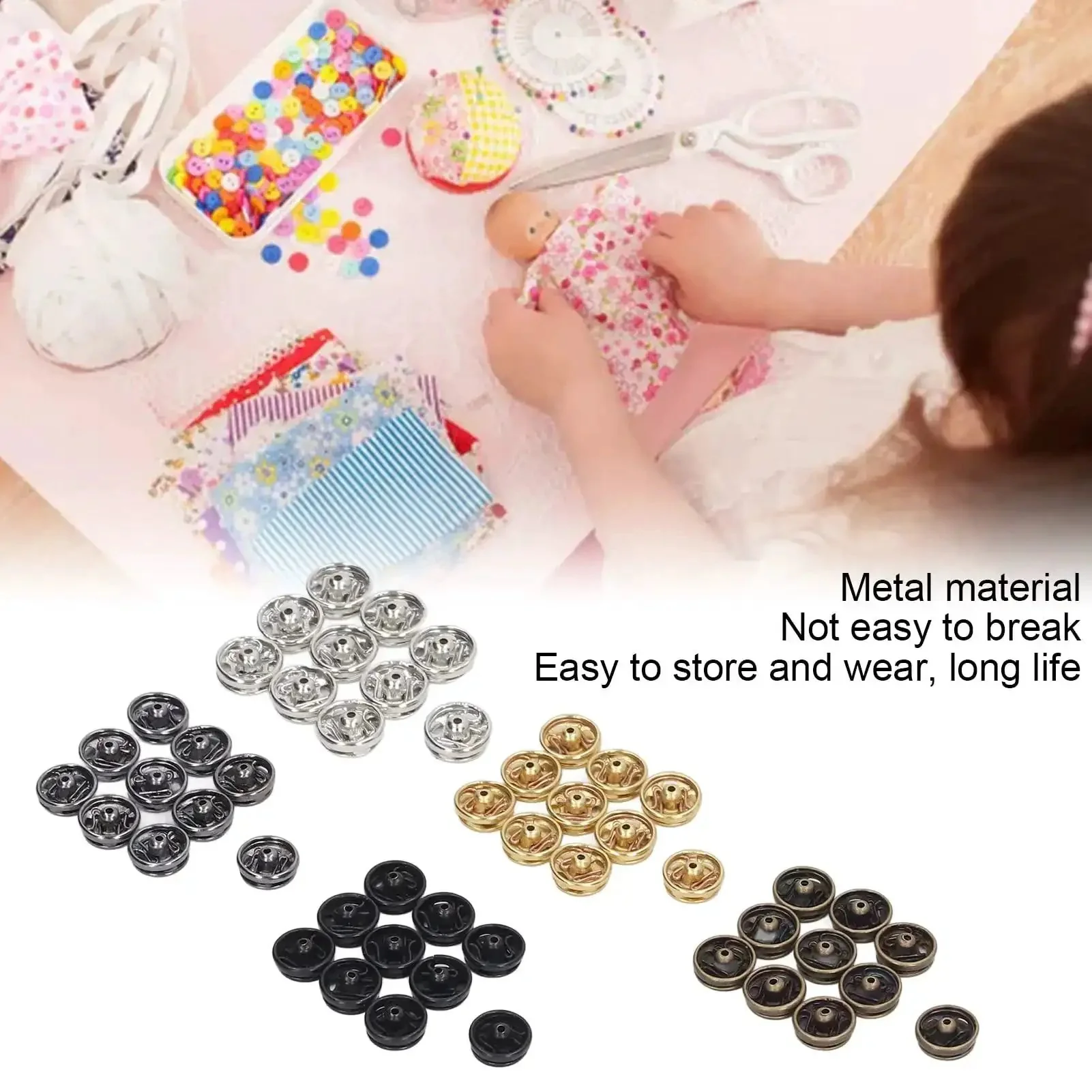 100 Pack 5mm Mini Metal Snap Buttons Sew On Fasteners in 5 Colors for Clothing, Accessories, Dolls and Craft Projects, Easy Snap On, No Fuss Metal Snaps That Last, Ideal for DIY Garment Upgrades - Image 8