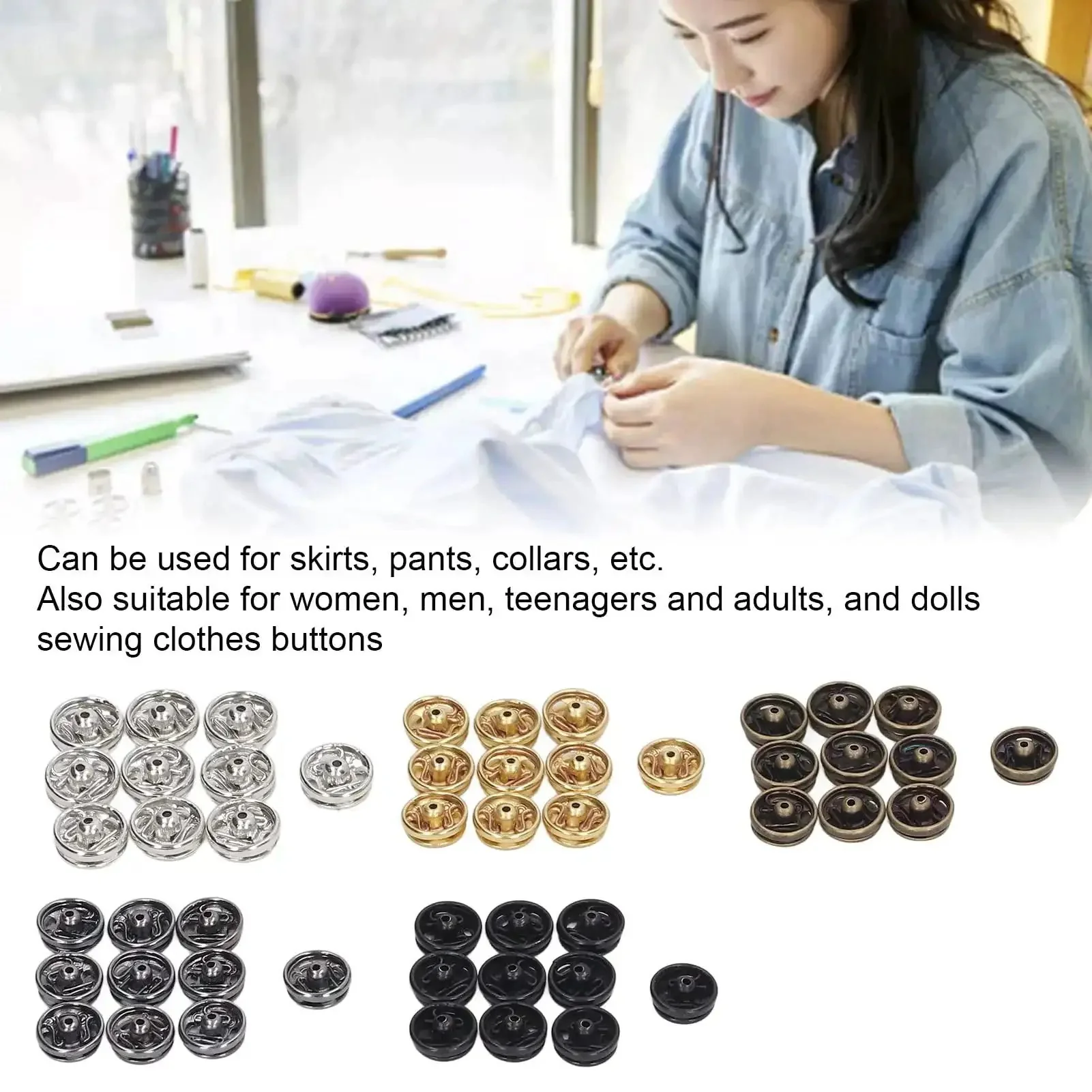 100 Pack 5mm Mini Metal Snap Buttons Sew On Fasteners in 5 Colors for Clothing, Accessories, Dolls and Craft Projects, Easy Snap On, No Fuss Metal Snaps That Last, Ideal for DIY Garment Upgrades - Image 9