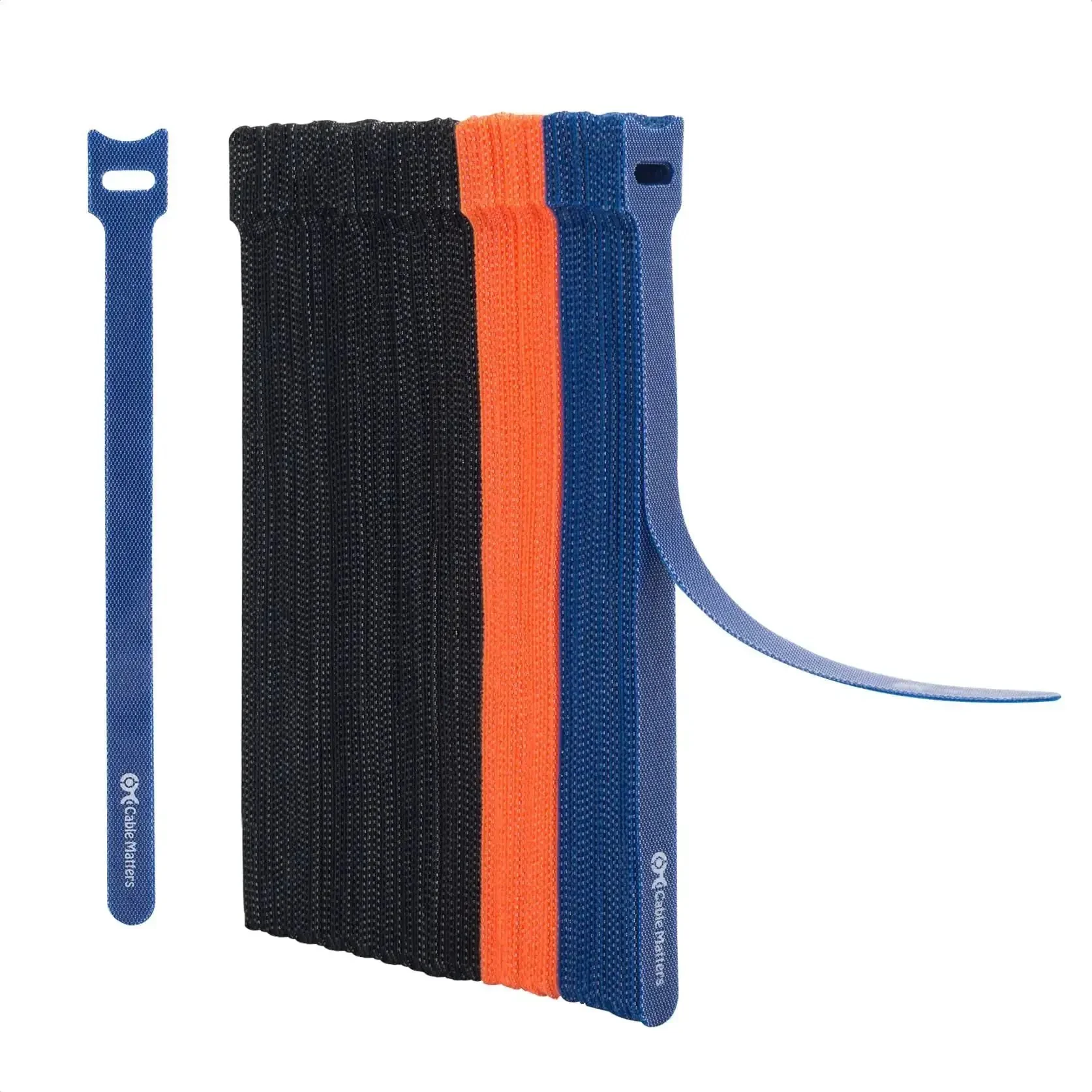 100 Pack 8 Inch Hook And Loop Reusable Cable Ties With 42 Lb Tensile Strength Multi Color Black Blue And Orange For Easy Cable Management Zero Hassle Setup For Desk Or Home Office And Tech Gear