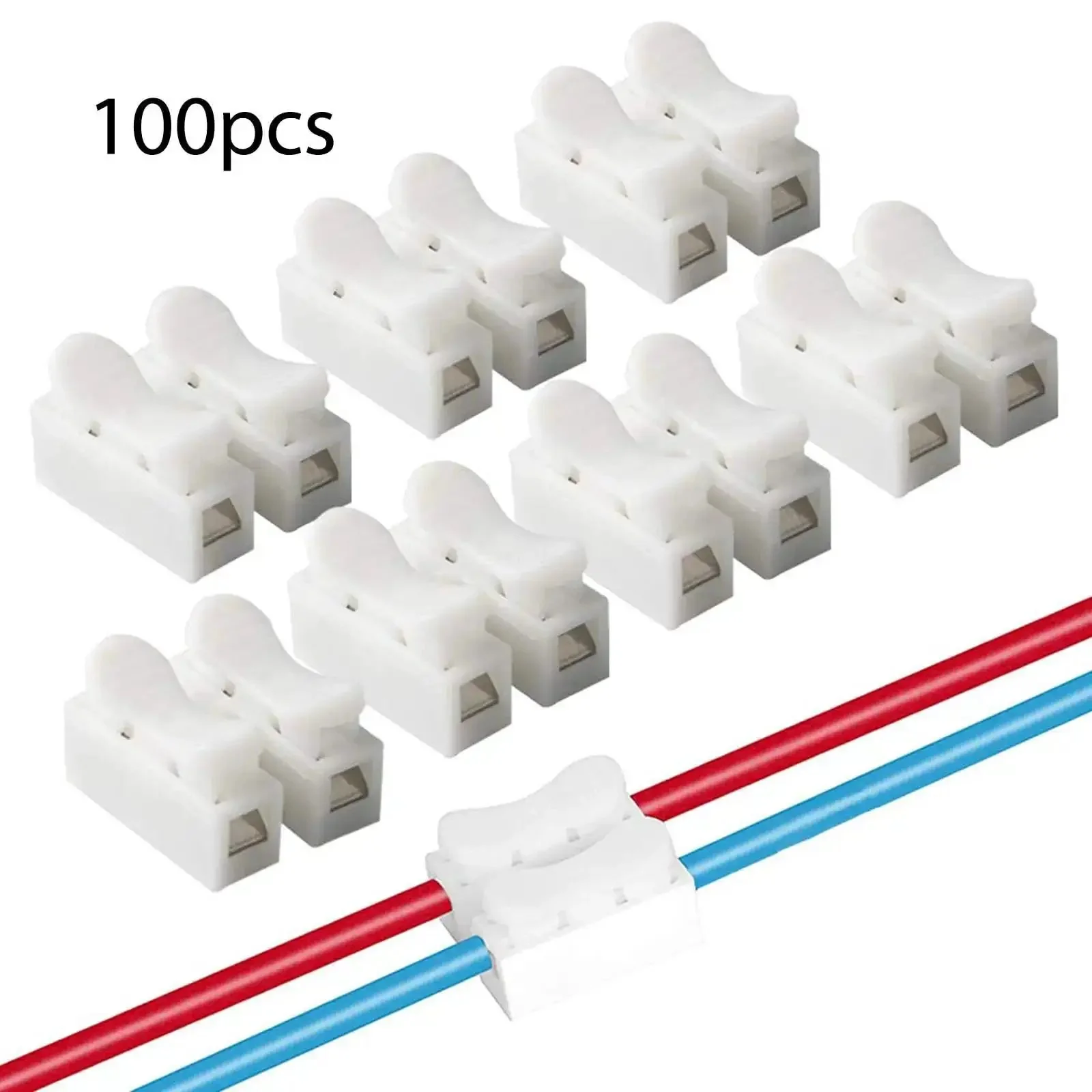 100 Pack CH2 Spring Wire Connectors For Electrical Wiring, Quick Clamp Terminal Blocks And Wiring Terminals, Multipurpose Cable Clamp, 0.5-2.5mm² Range, 220V 2A, Premium PP Material, Easy Snapping, Great For DIY Electronics - Image 2