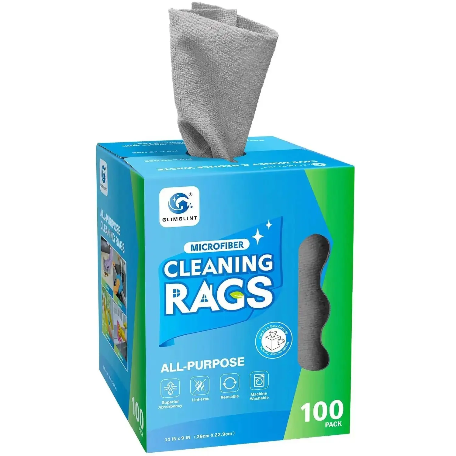 100 Pack Microfiber Cleaning Cloths Dispenser Box Lint Free Ultra Absorbent Reusable Rags For Home Kitchen Car Garage Shop 11 By 9 Inches Grey Streak Free Finish For Glass Stainless Steel Auto Interiors