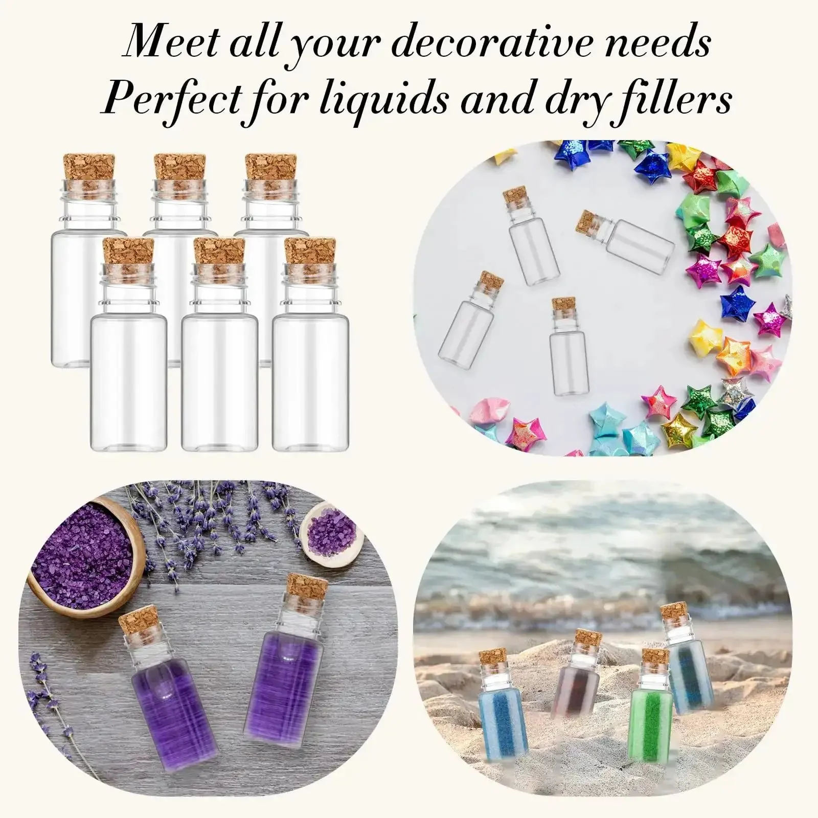100 Pack Mini Plastic Bottles With Cork Stoppers And Eye Screws Craft Kit Includes 2 Rolls Of Rope 32.81 Ft And 20 Funnels For DIY Projects Party Favors Wishing Vials Sand Art Jars 2.28 Inch - Image 2