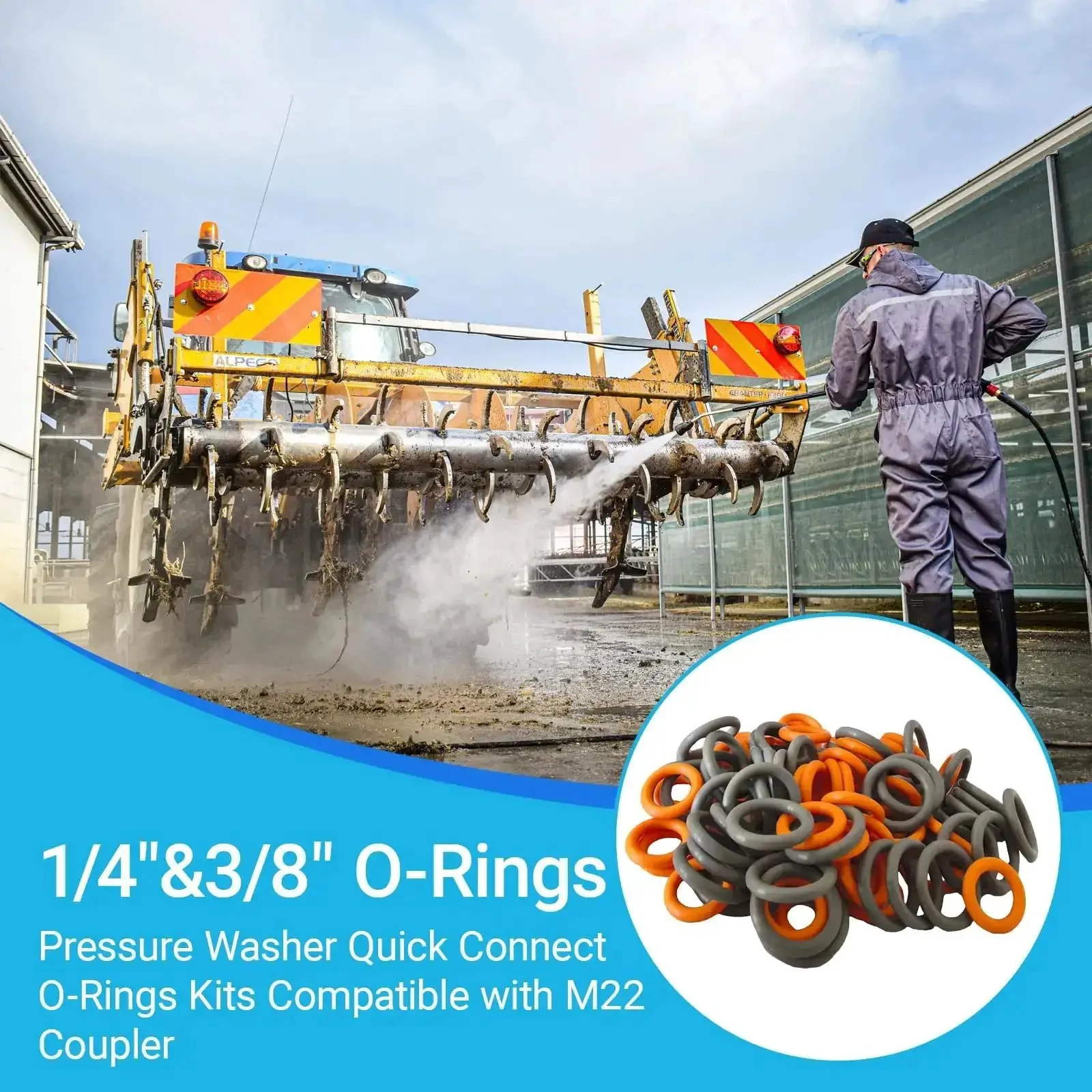100 Pack Pressure Washer O Ring Seal Kit For DIYers And Pros, Includes 50 Orange O Rings For 1/4 Inch Quick Connect Fittings (3/8 Inch ID) And 50 Gray O Rings For 3/8 Inch Quick Disconnect Couplers (1/2 Inch ID) M22 14mm QD Compatible - Image 7