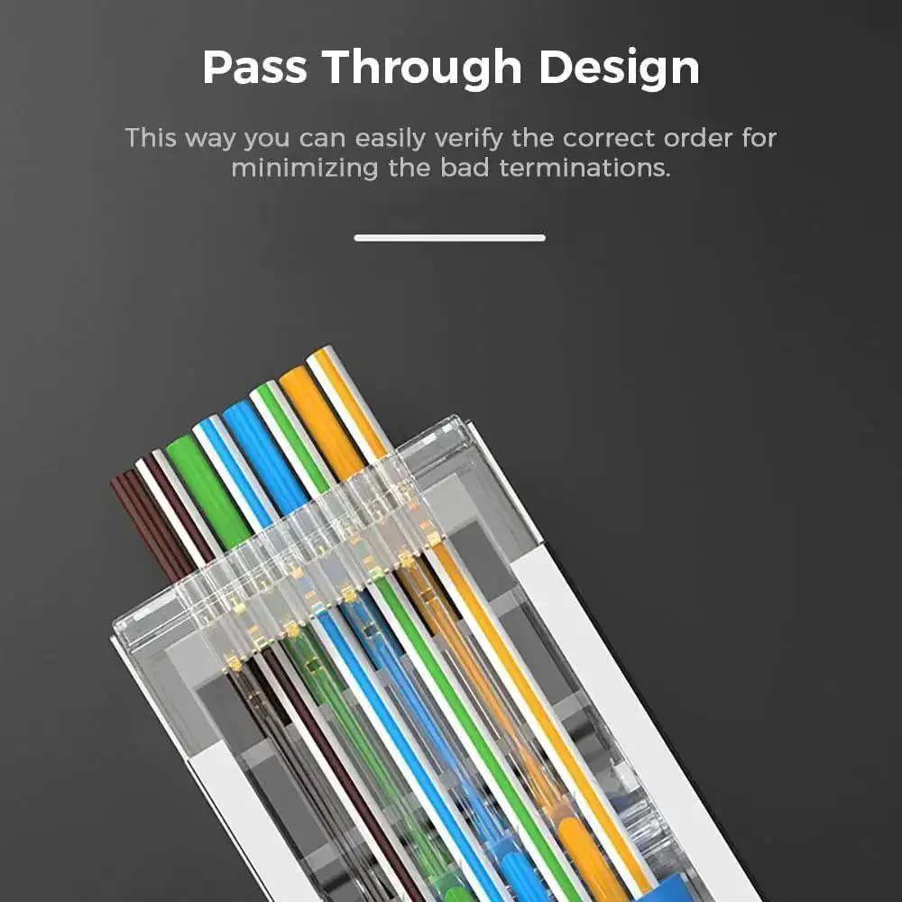 100 Pack Shielded Cat6 RJ45 Pass Through Connectors For Solid Or Stranded FTP STP Ethernet Cable Modular Plugs Built For Quick Easy Terminations And Rock Solid Network Installations - Image 4
