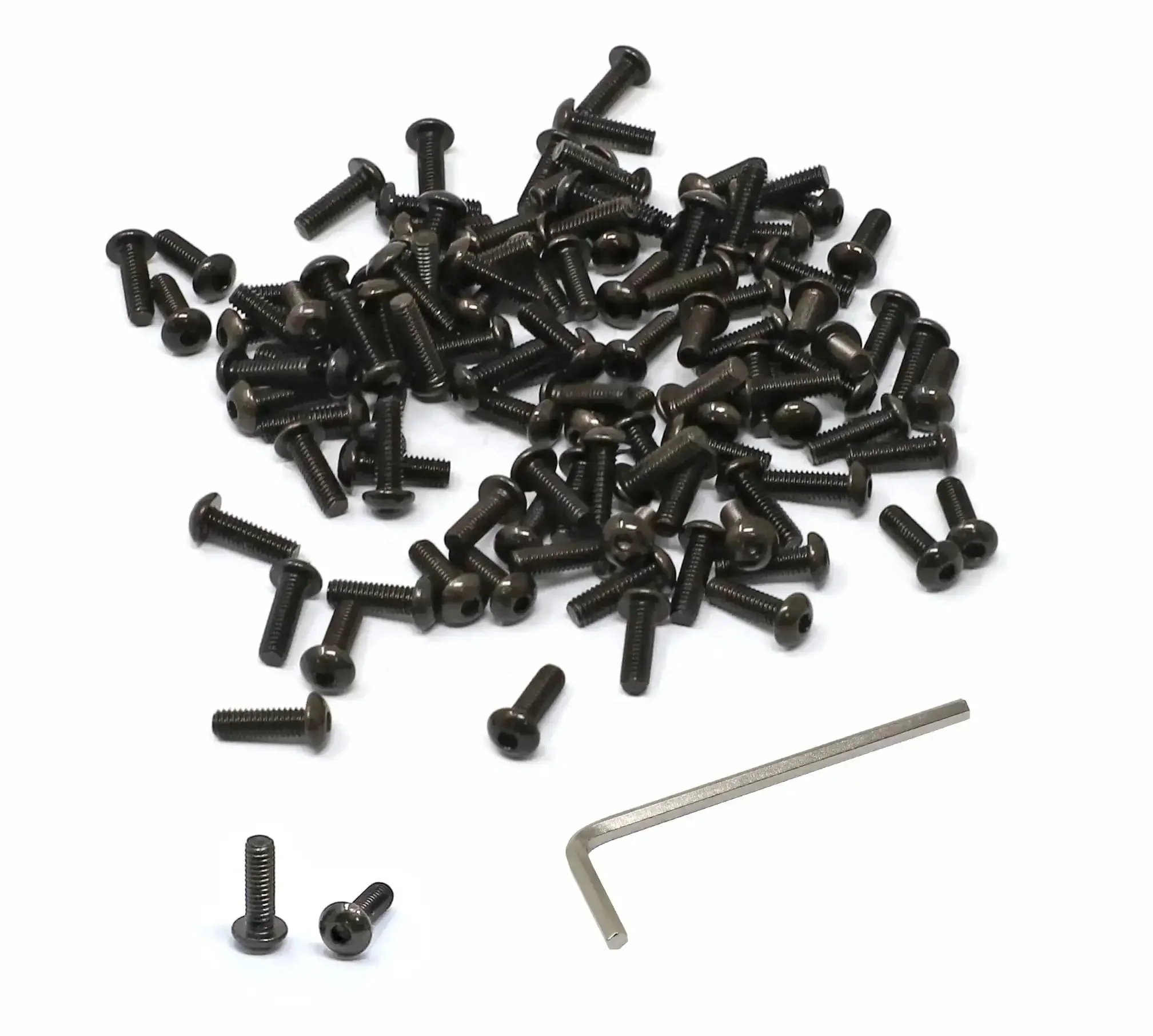 100 Pcs M2.5 X 8mm Hex Socket Button Head Cap Screws Kit In Black Oxide Finish, Alloy Steel 10.9 Grade, 0.45mm Thread Pitch, 9.43mm Total Length, 4.60mm Head Diameter, Hex Drive, Perfect For Electronics And DIY Projects