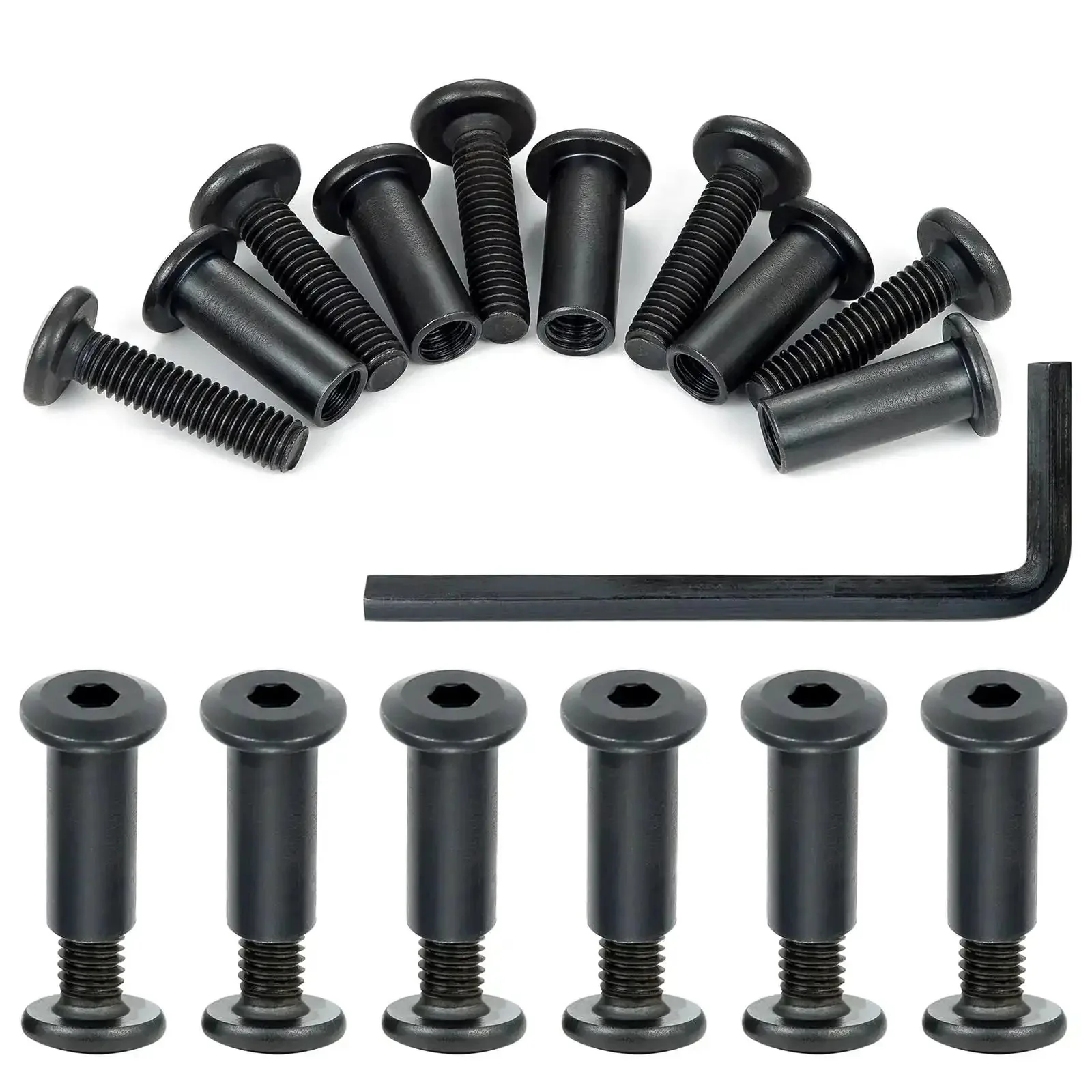 100 Pcs M6x25mm Furniture Bolts Hex Screws And Barrel Nuts Kit With 2 Matching Drive Tools For Furniture Connectors Bunk Beds And Woodworking Projects Black Beefy Heavy Duty Hardware