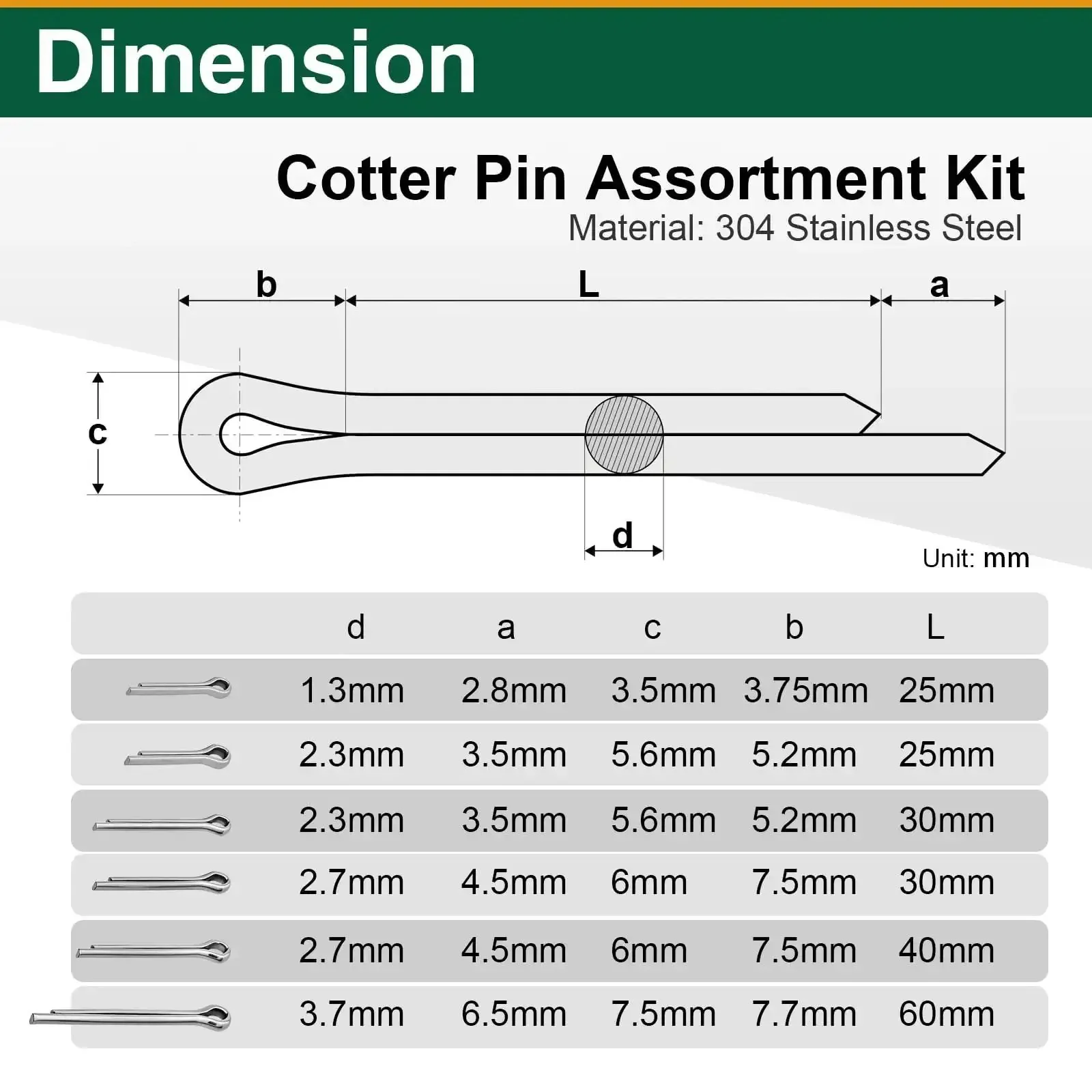 100 Piece Cotter Pins Assortment Kit Stainless Steel 304 Split Pins Set For Lawn Mowers Clamps And Trailer Hitches Plus Mechanical Fastening Needs For DIY Repairs And Your Home Workshop Gear - Image 7