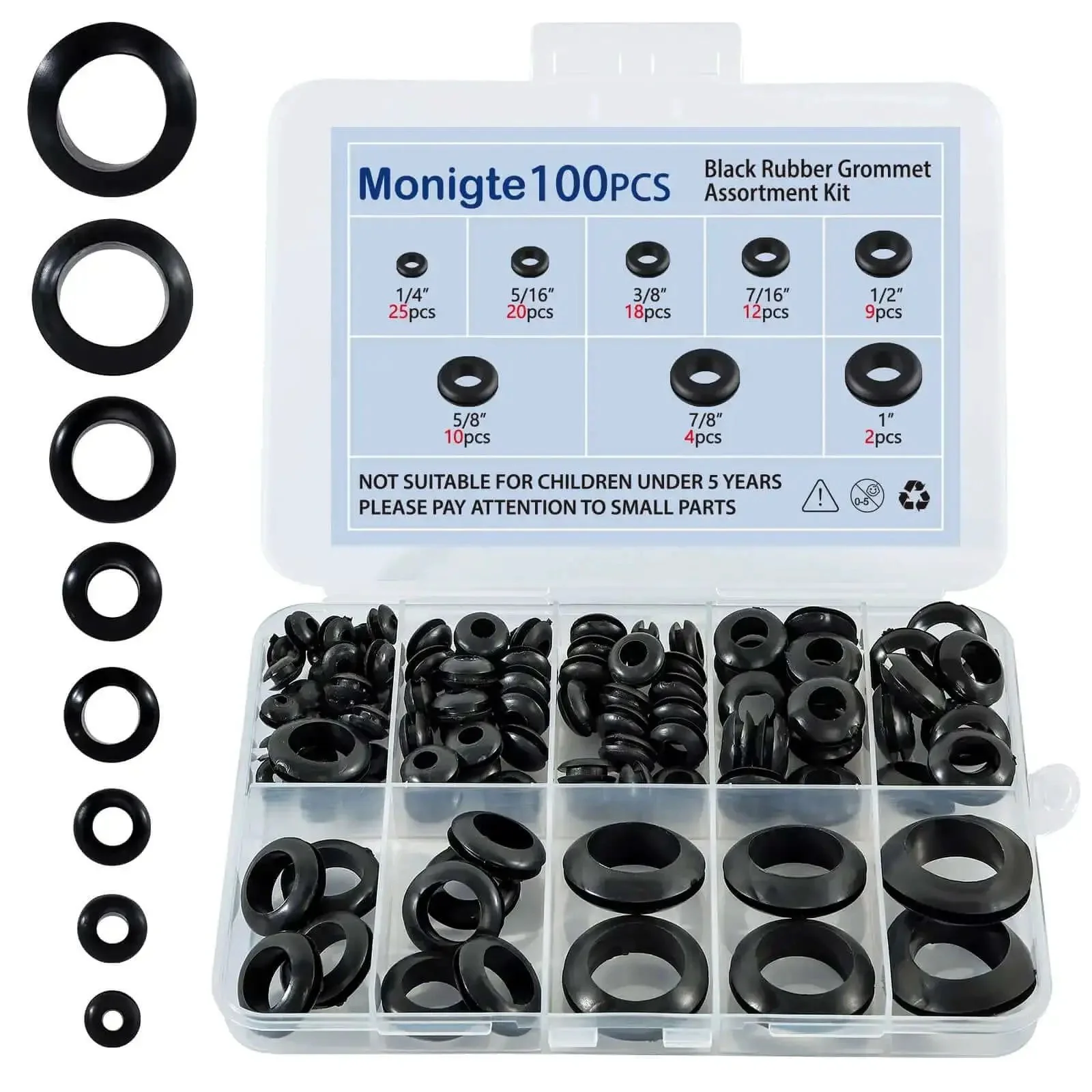 100 Piece Rubber Grommet Kit With 9 Size Hollow Firewall Hole Plugs For Wires And Cords, Heavy Duty For Automotive And DIY Cable Management, Durable Heat Resistant UV Resistant Flame Retardant And Insulating Grommets