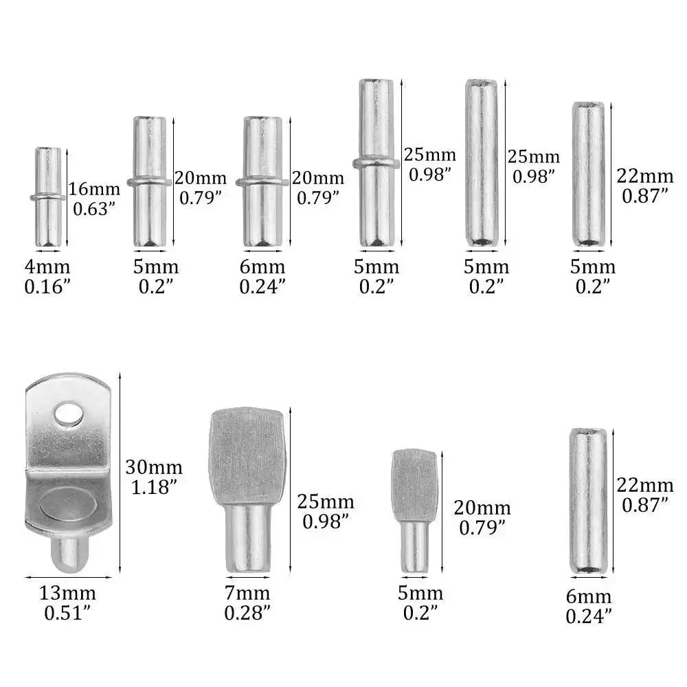 100 Piece Shelf Pins And Pegs Assortment For Wood Shelves And Cabinets 10 Styles With 5mm And 6mm Diameters In 16mm 20mm And 25mm Lengths Dowel Stud L Shape And Spoon Style Pegs For Quick And Strong Shelf Support - Image 5
