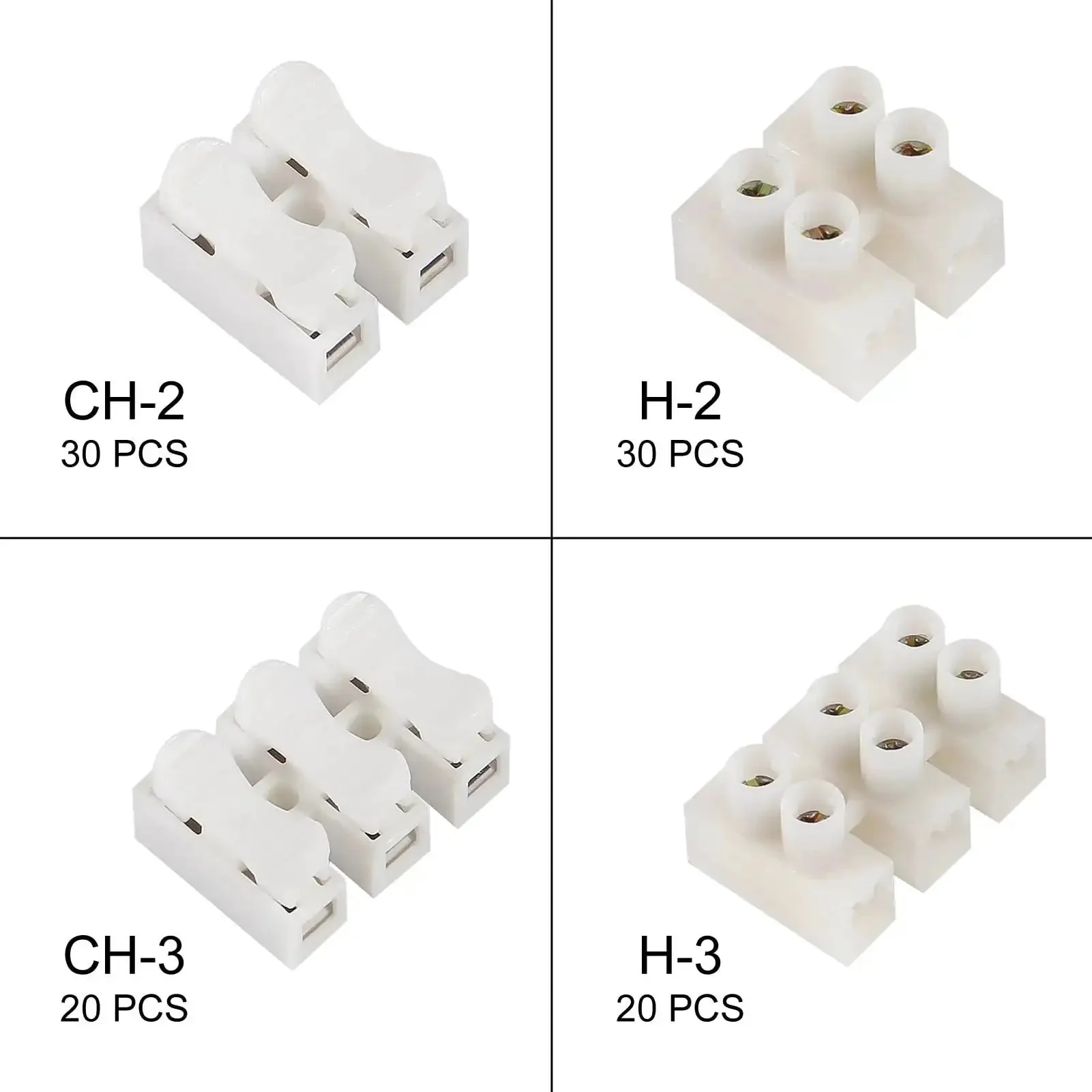 100 Piece Wire Connectors Kit With Plug And Play Quick Terminals For DIY Electronics And LED Strips, 2 Pin Clamp Blocks CH-2 CH-3 H-2 H-3, Insulated Flame Retardant Plastic, Great For Motors, Electrical Control Panels, Power Supplies And Home Wiring - Image 5