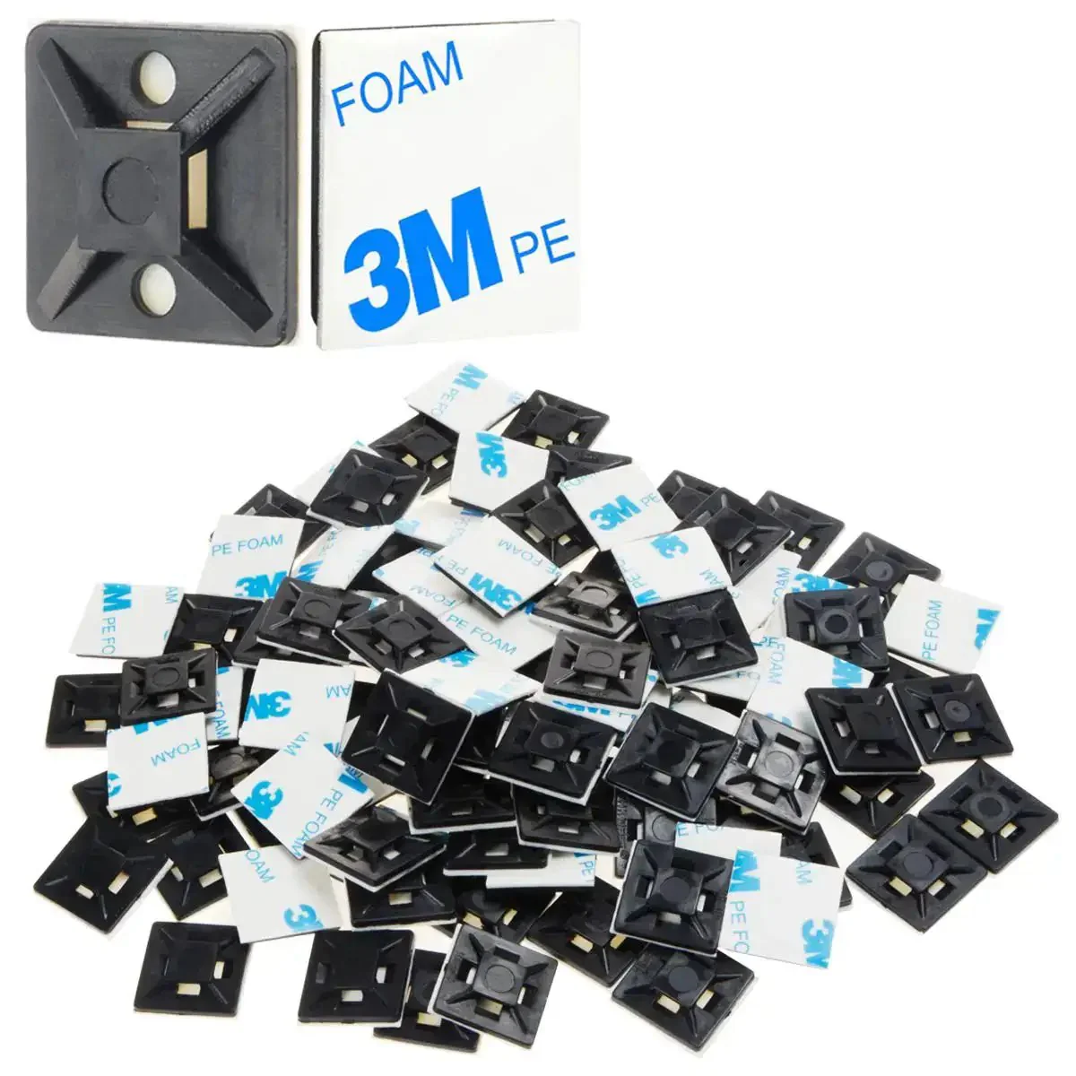 100 Pieces Black Self Adhesive Cable Zip Tie Mounts Three Quarter Inch Nylon Clips For Wires And Cables Organization Anchors And Holders For Car, Home, Office