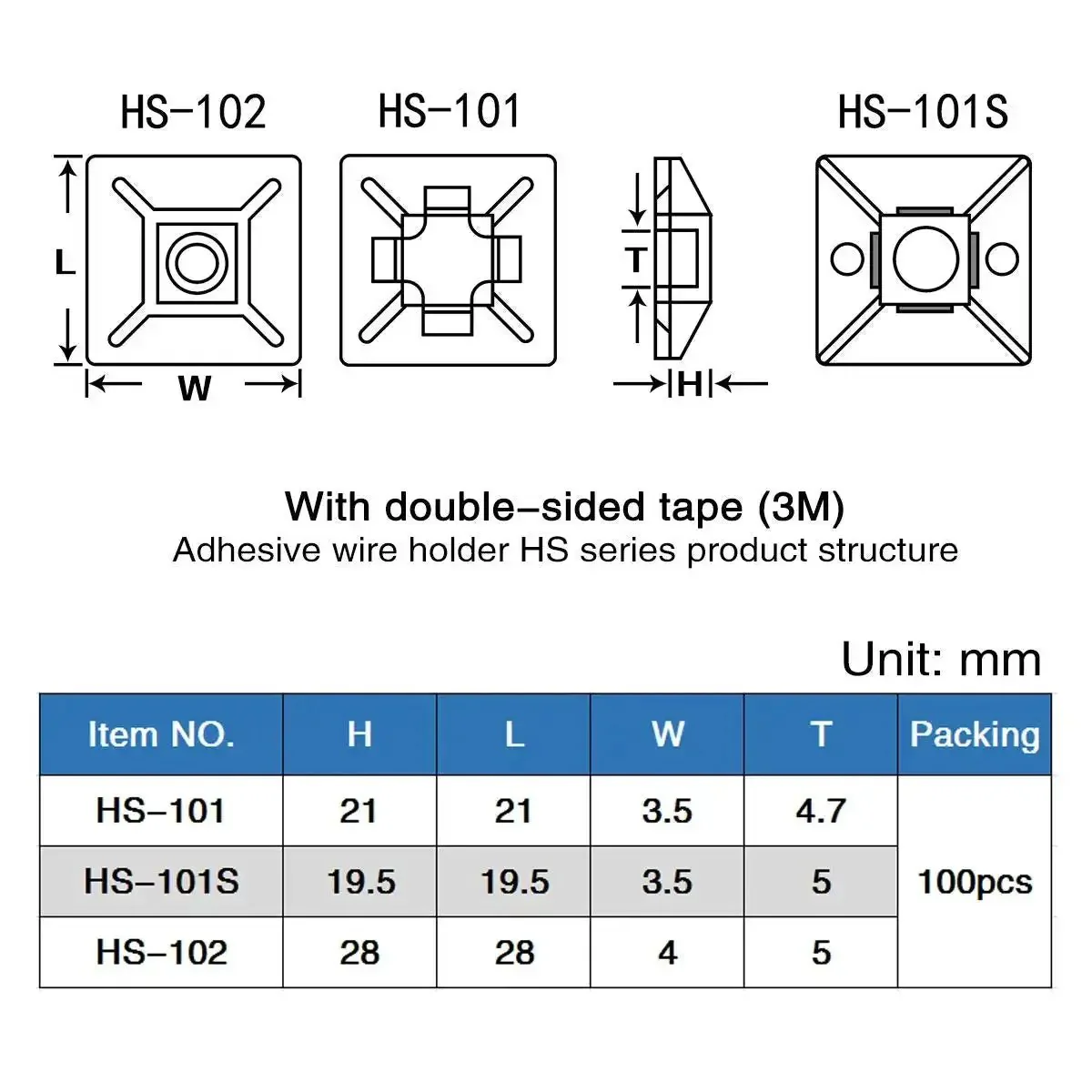 100 Pieces Black Self Adhesive Cable Zip Tie Mounts Three Quarter Inch Nylon Clips For Wires And Cables Organization Anchors And Holders For Car, Home, Office - Image 2