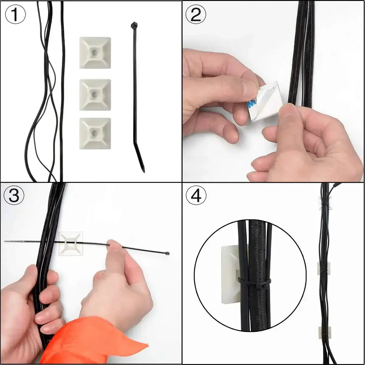 100 Pieces Black Self Adhesive Cable Zip Tie Mounts Three Quarter Inch Nylon Clips For Wires And Cables Organization Anchors And Holders For Car, Home, Office - Image 4
