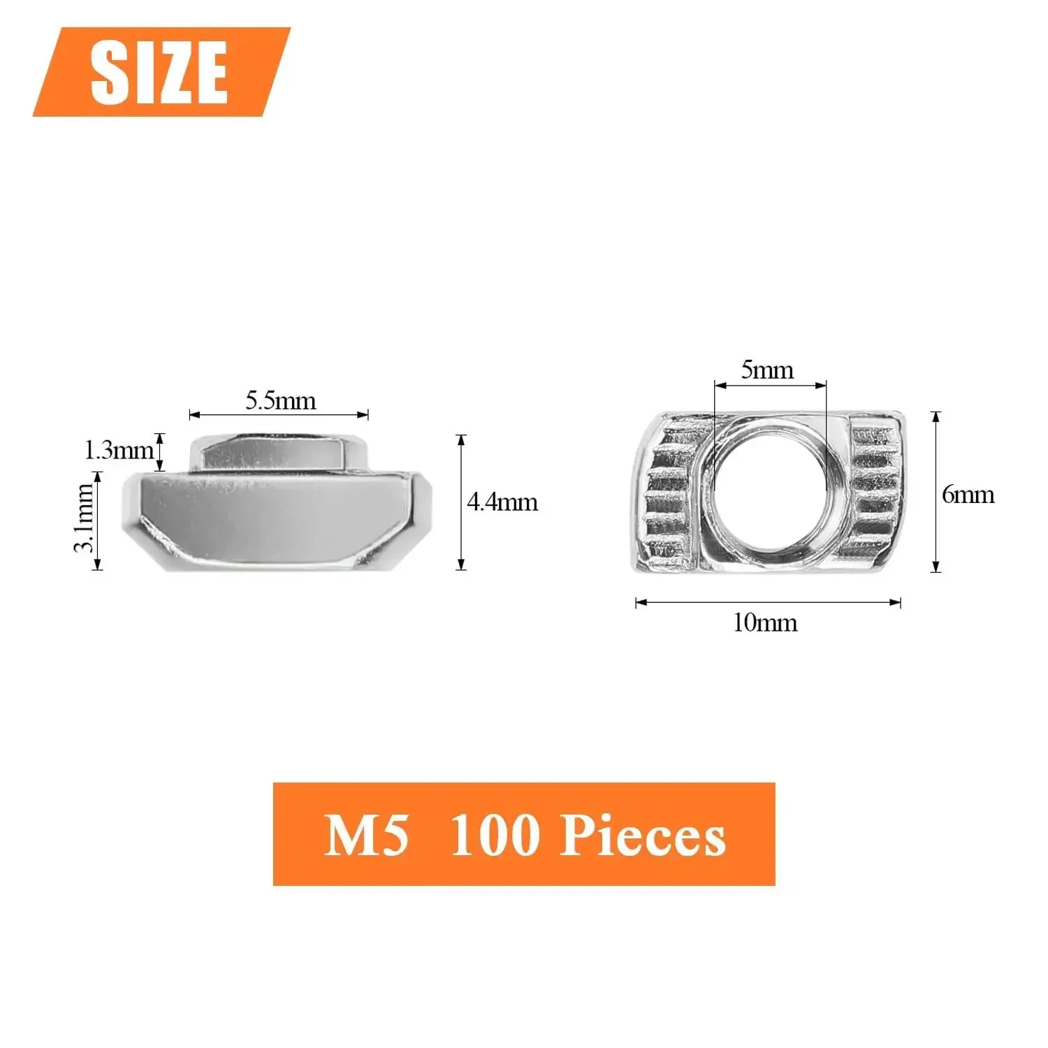 100 Pieces M5 2020 Series T Slot Nuts For Aluminum Profiles Nickel Plated Carbon Steel Heavy Duty Rust Resistant Nuts For Framing And DIY Projects Built To Last And CNC Ready 3D Printing And Robotic Assemblies - Image 5