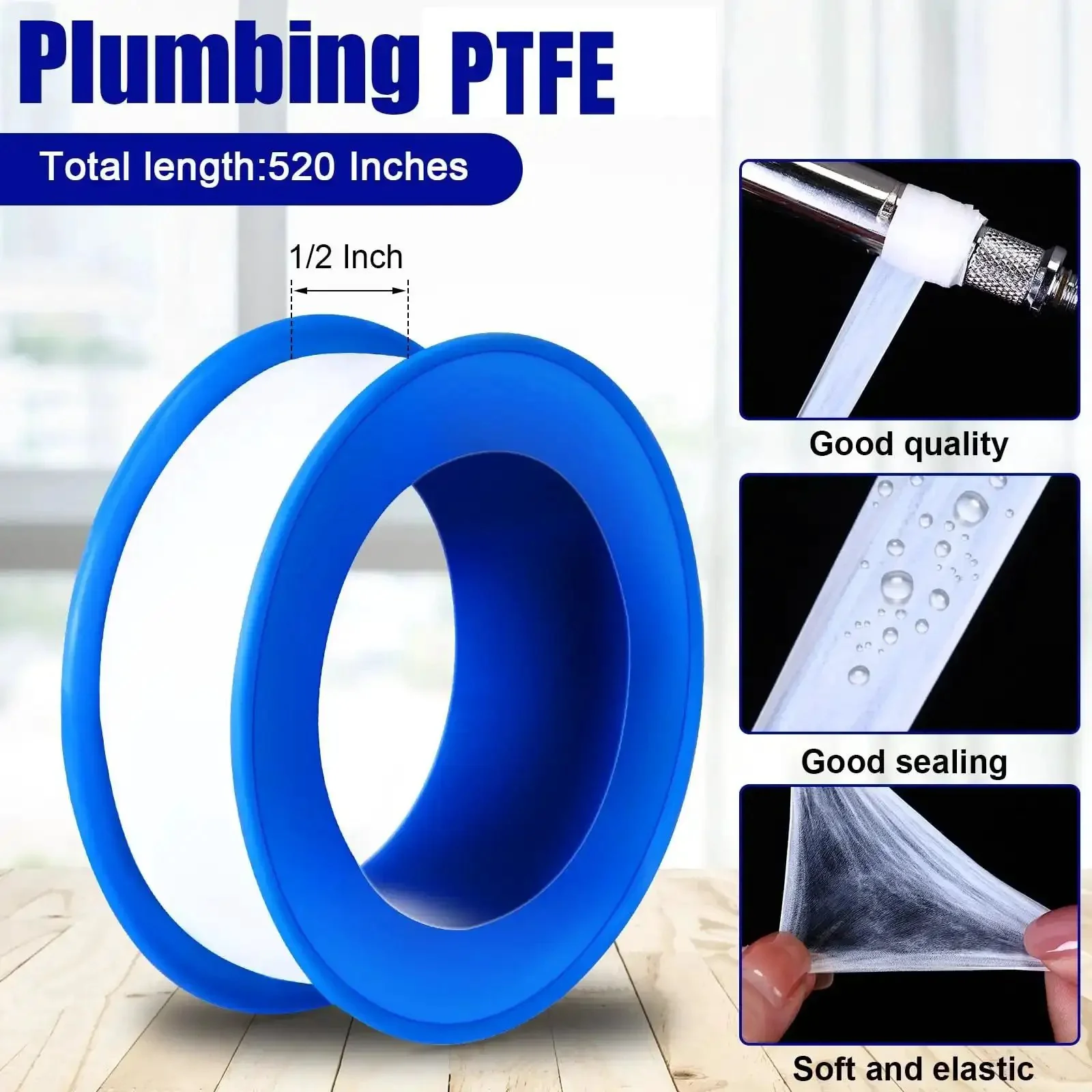 100 Rolls PTFE Tape One Half Inch By 520 Inches For Plumbing Sealant Waterproof Leak Proof Sealing Tape, Great For Shower Heads, Water Pipes, And DIY Repairs, White - Image 7