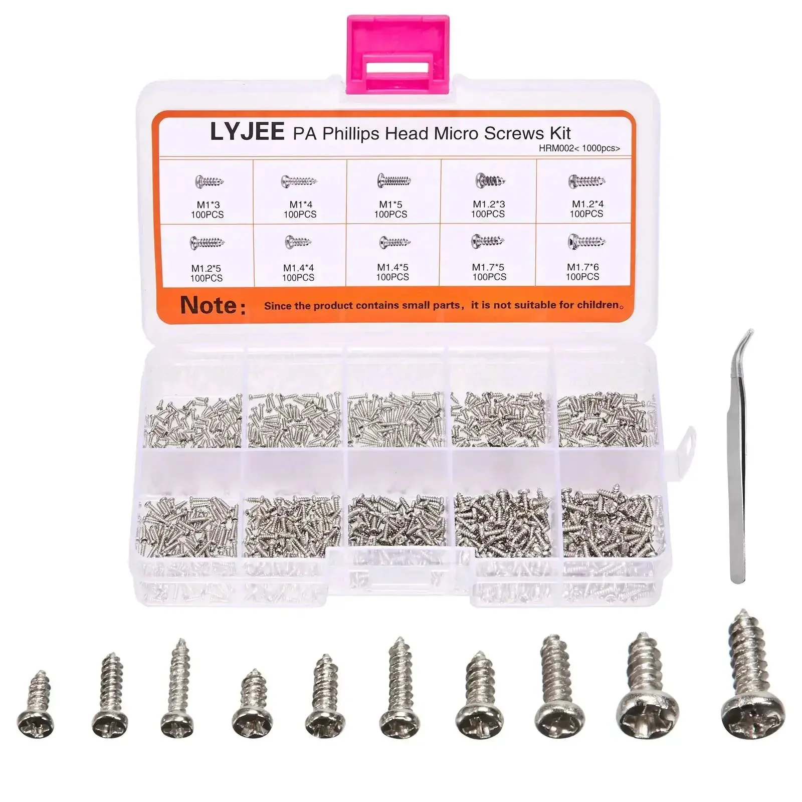 1000 Piece Mini Screw Kit Set With Self Tapping Micro Screws In M1 To M1.7 Sizes Phillips Pan Head Nickel Plated Great For Electronics Metal And Wood Home Office Garage DIY Projects And Repairs