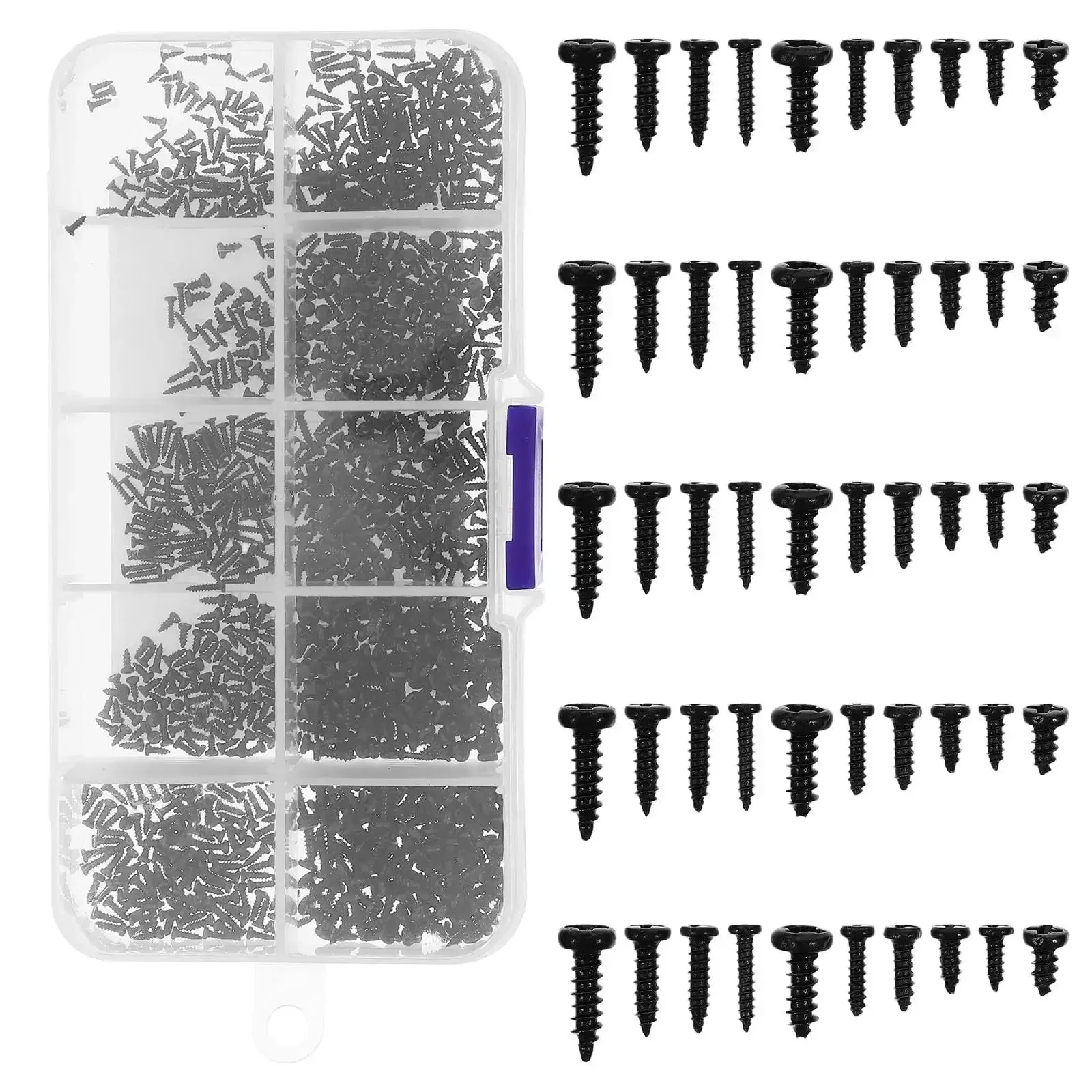 1000-Piece Small Round Head Self-Tapping Screws Set M1.3 M1.4 M1.5 For PCB Electronics And Metal Fastening, Micro Screws For DIY Projects, Machinery And Car Models, Packed In Convenient Carry Box